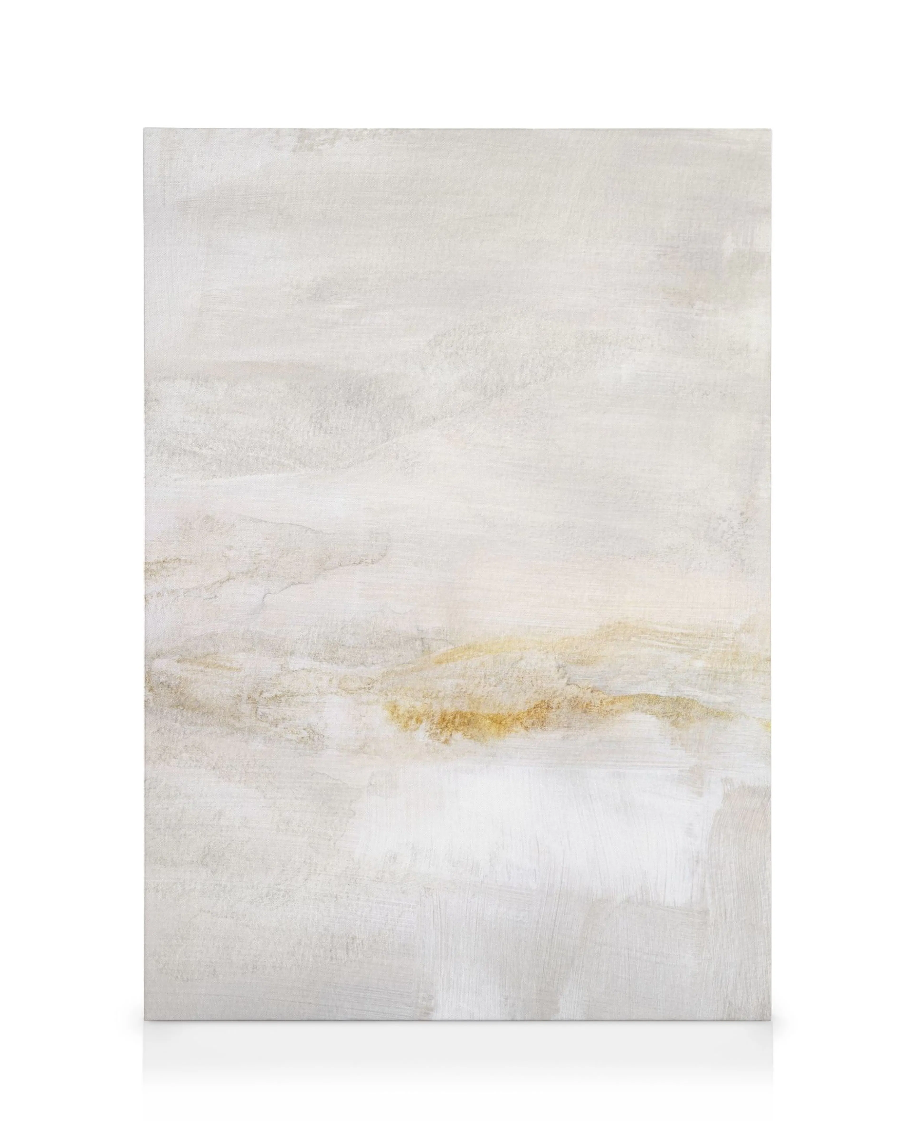 Abstraktes Landschaftsgemälde auf Leinwand mit goldenen und weißen Acrylfarben, moderne Kunst.