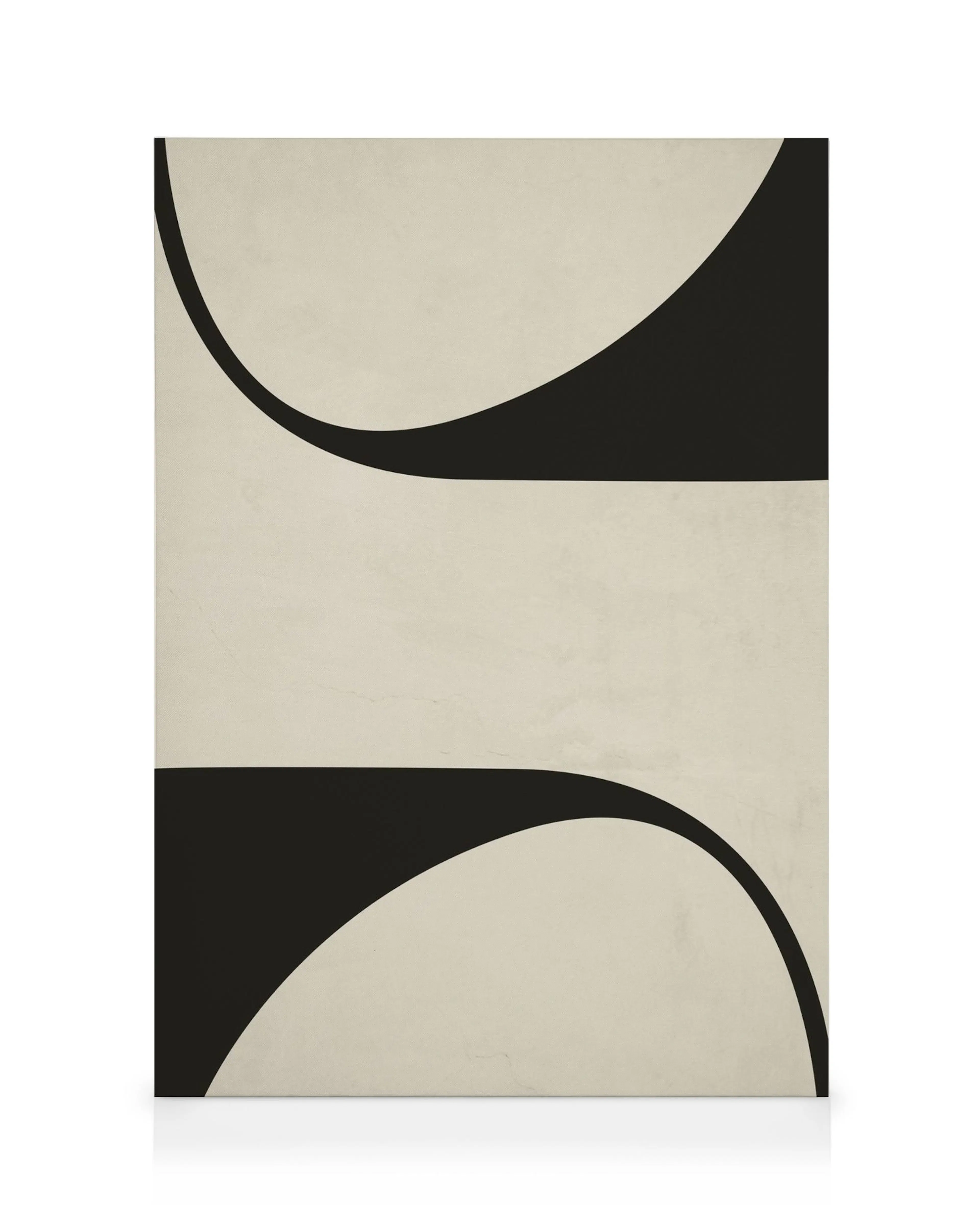Composition iii canvas with black and beige abstract shapes resembling curved tunnels, creating a dynamic visual flow.