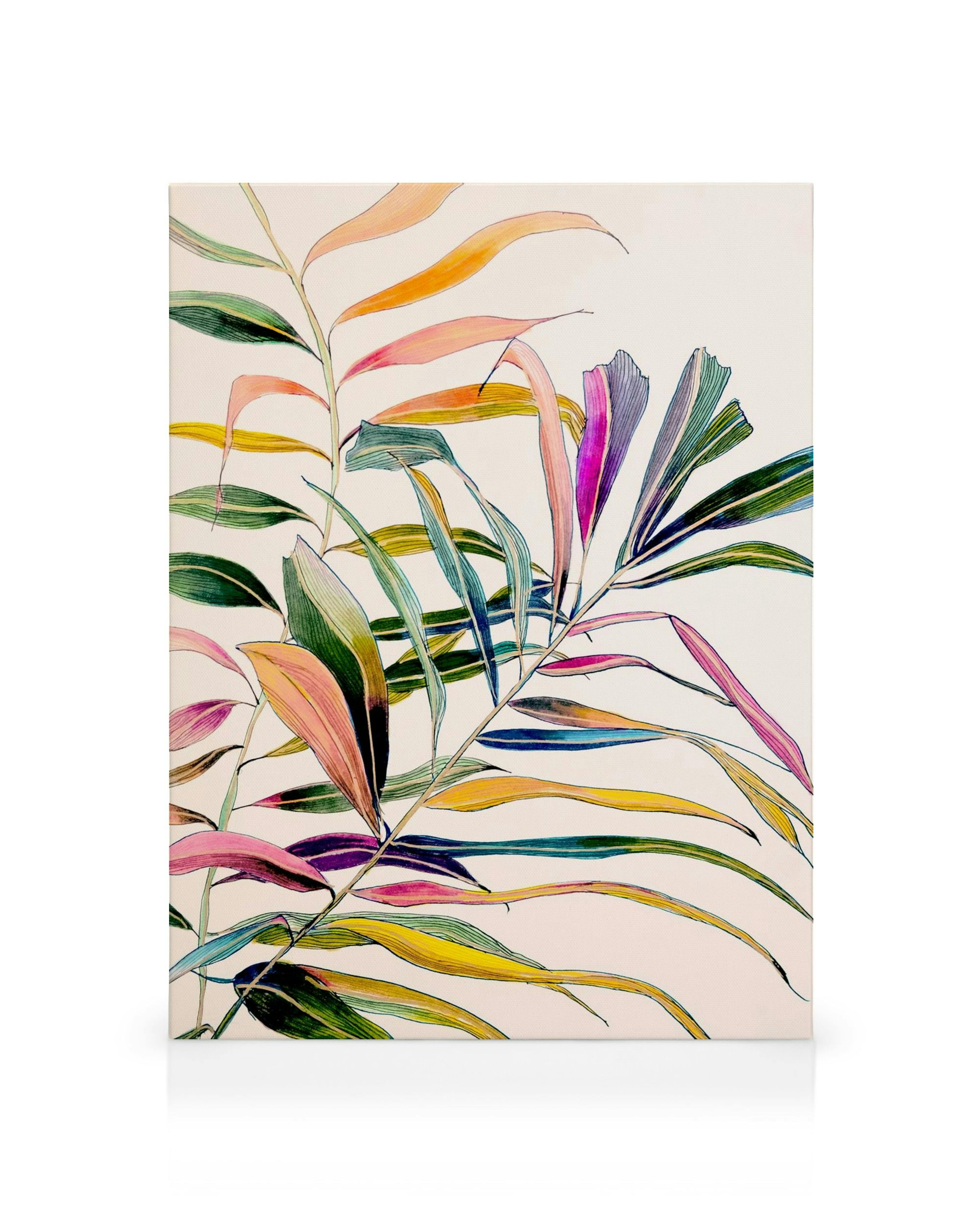 Κάδρος Leigh Viner Palm in Color, με πολύχρωμα φύλλα σε ροζ, πορτοκαλί, κίτρινο, πράσινο, μπλε, μωβ αποχρώσεις.