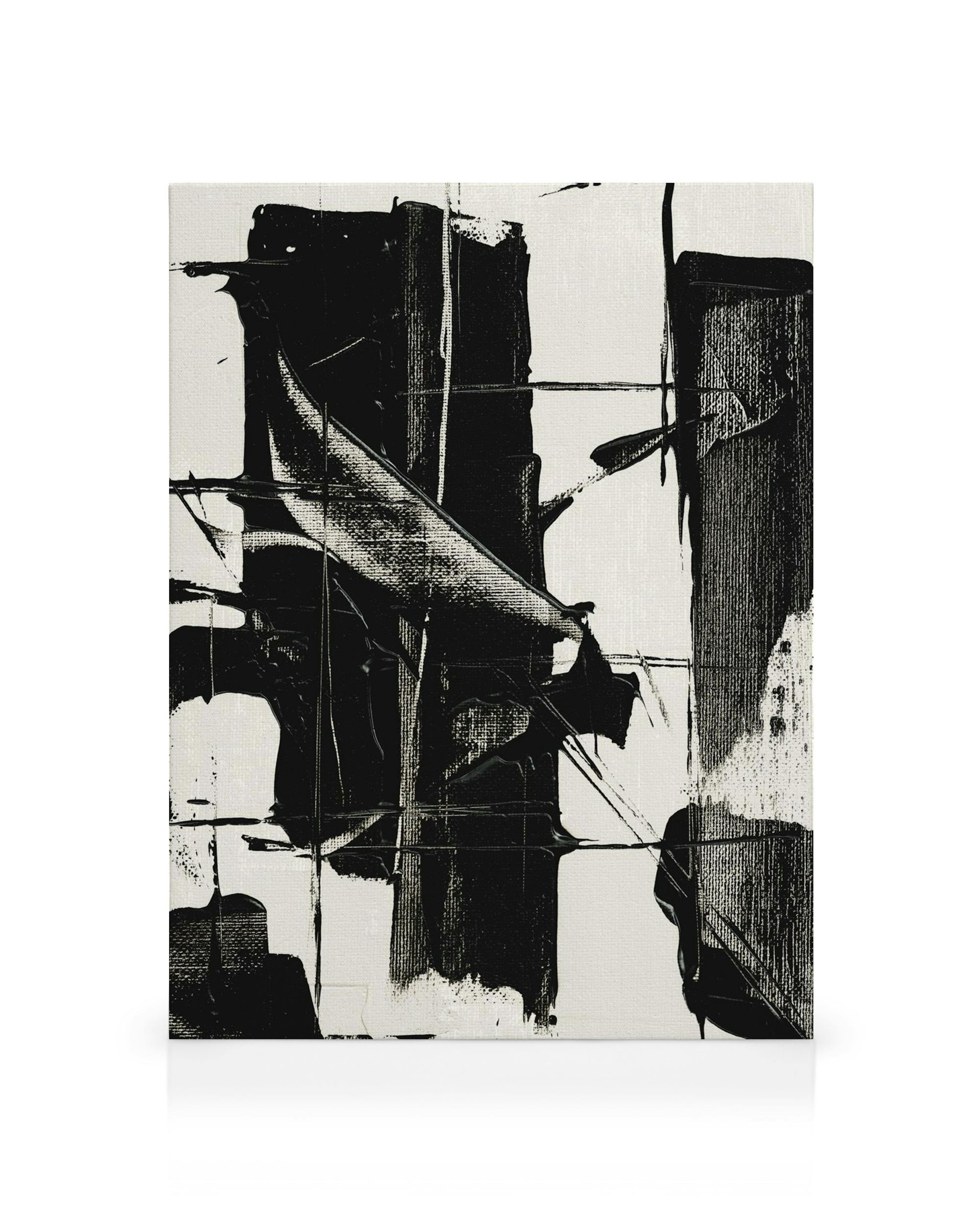 Obraz na płótnie: czarne pociągnięcia pędzla, grube linie, abstrakcyjny wzór na białym tle, sztuka nowoczesna.