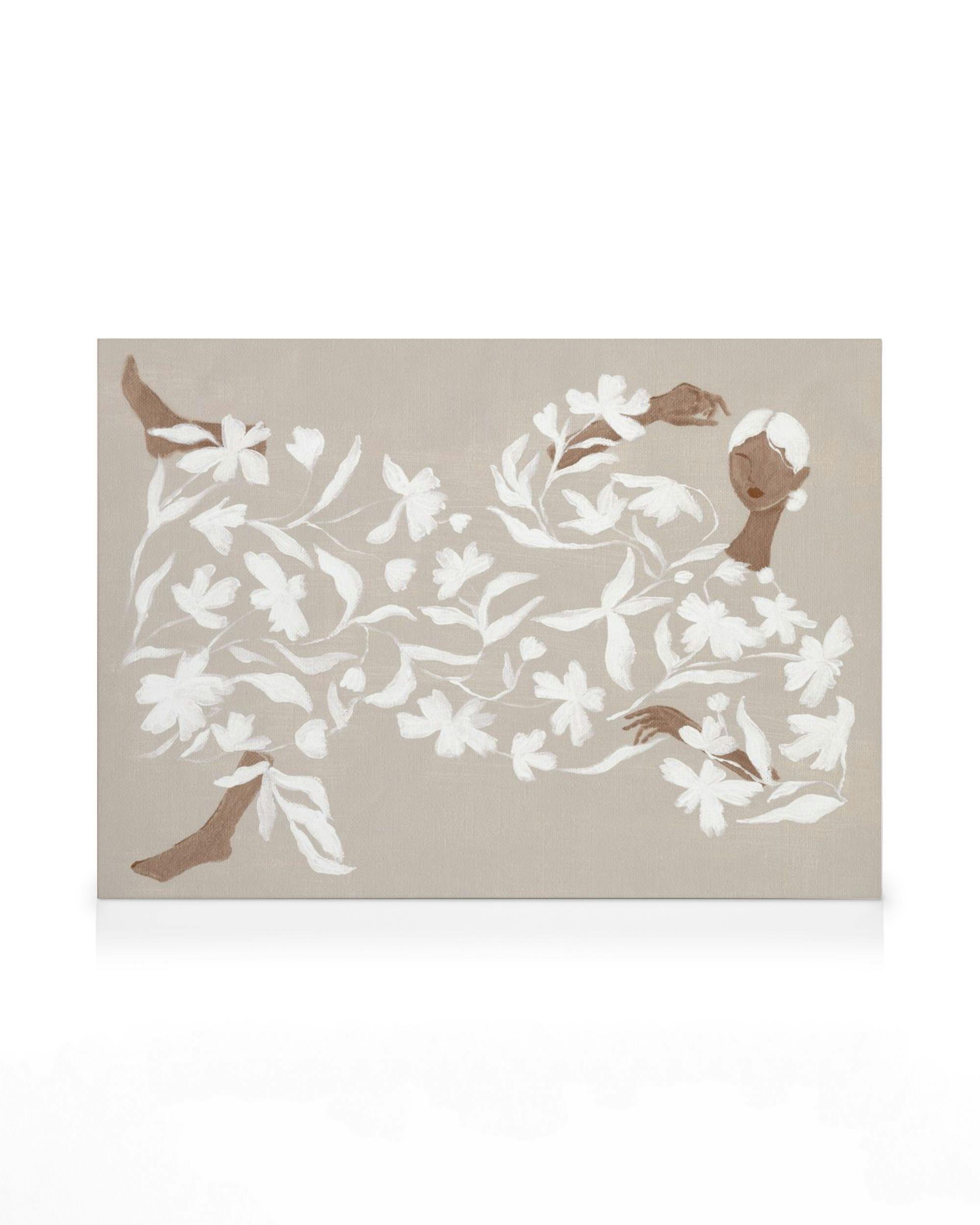 Canvas Prints Lady in White Floral Dress Canvas print (50x70 cm - Oak Frame)