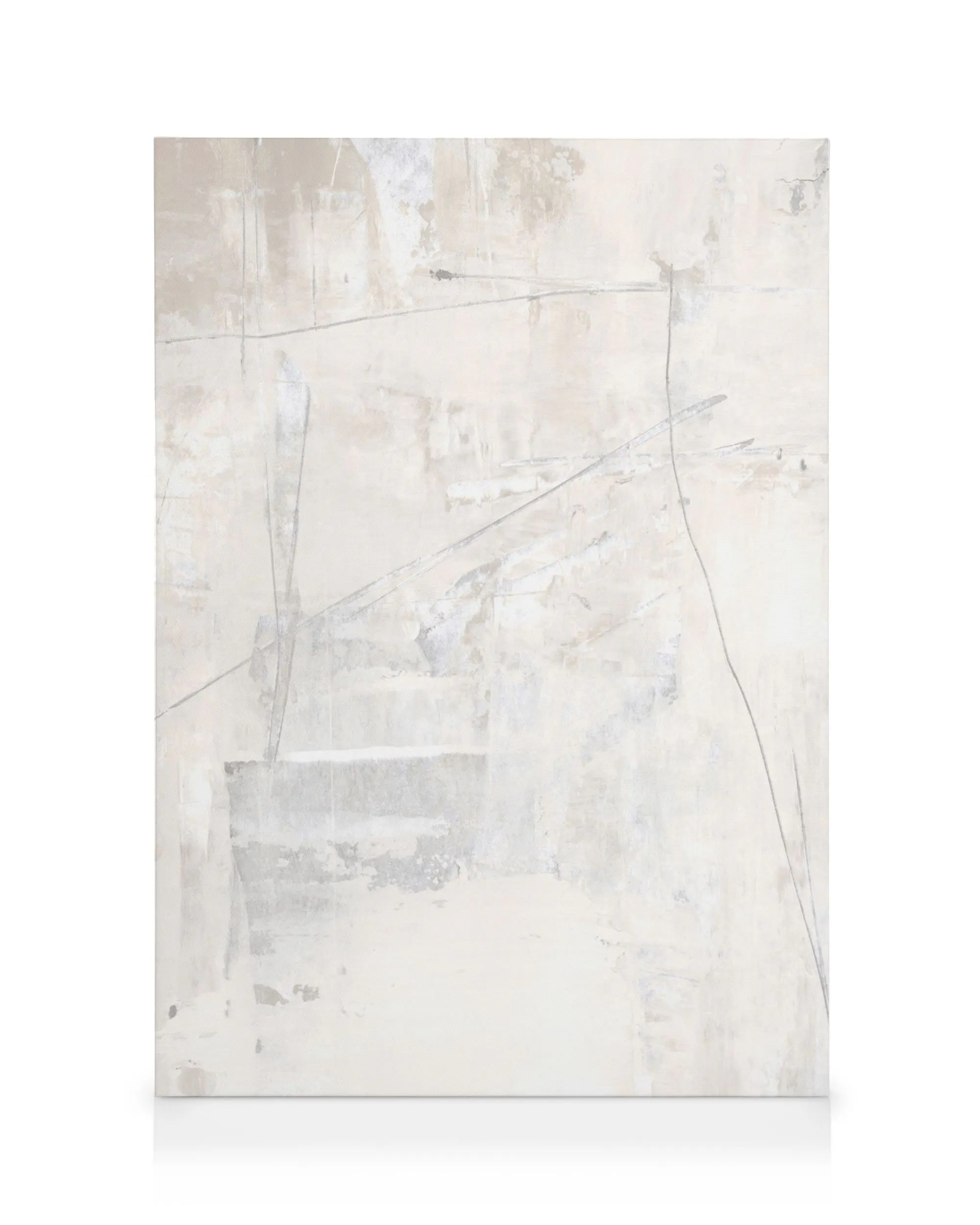Abstract Acrylic Painting No6 canvas print in distressed white, cream, and silver tones with subtle lines.