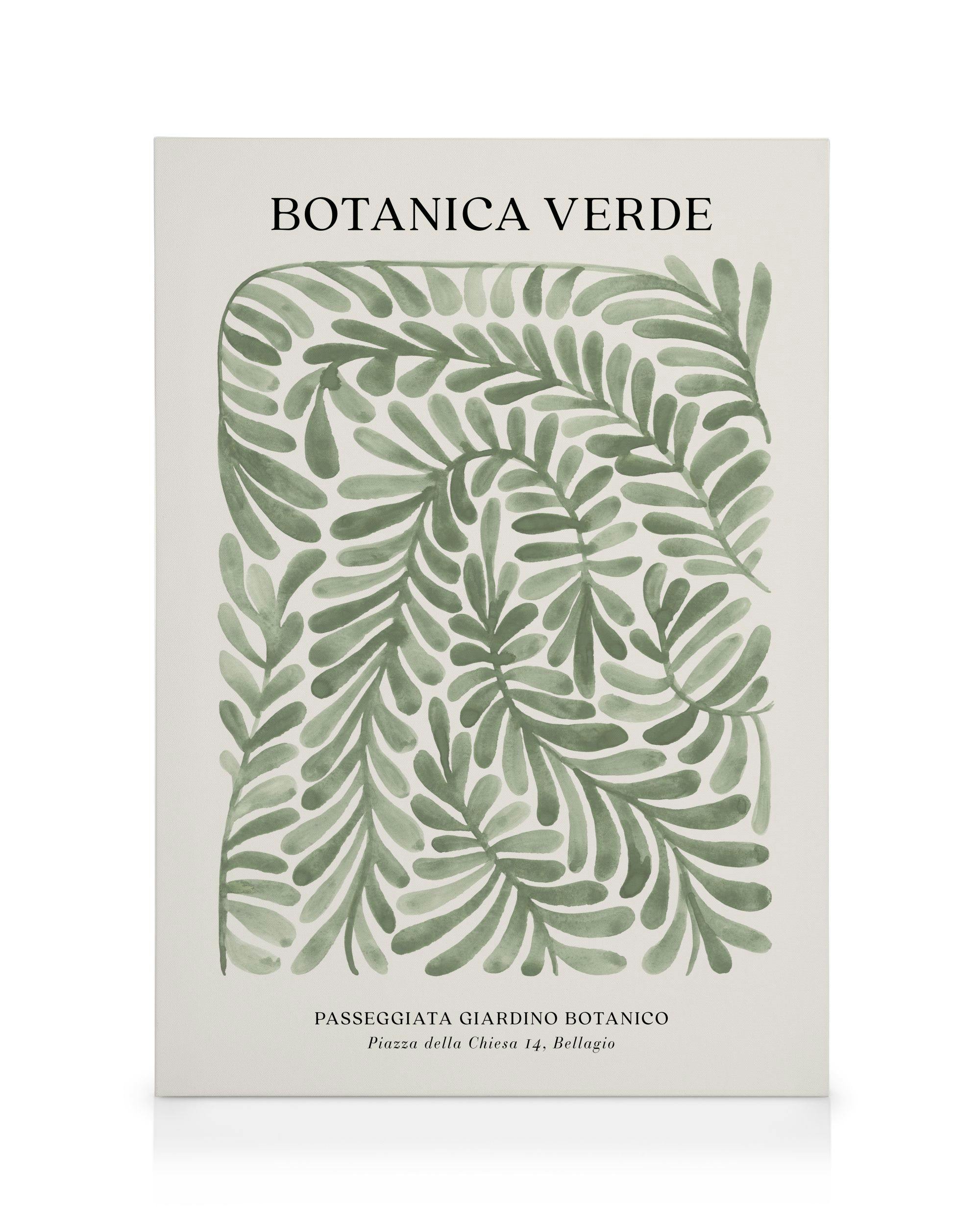 Toile à motif de feuilles vertes courbées sur fond beige, ambiance jardin botanique apaisant