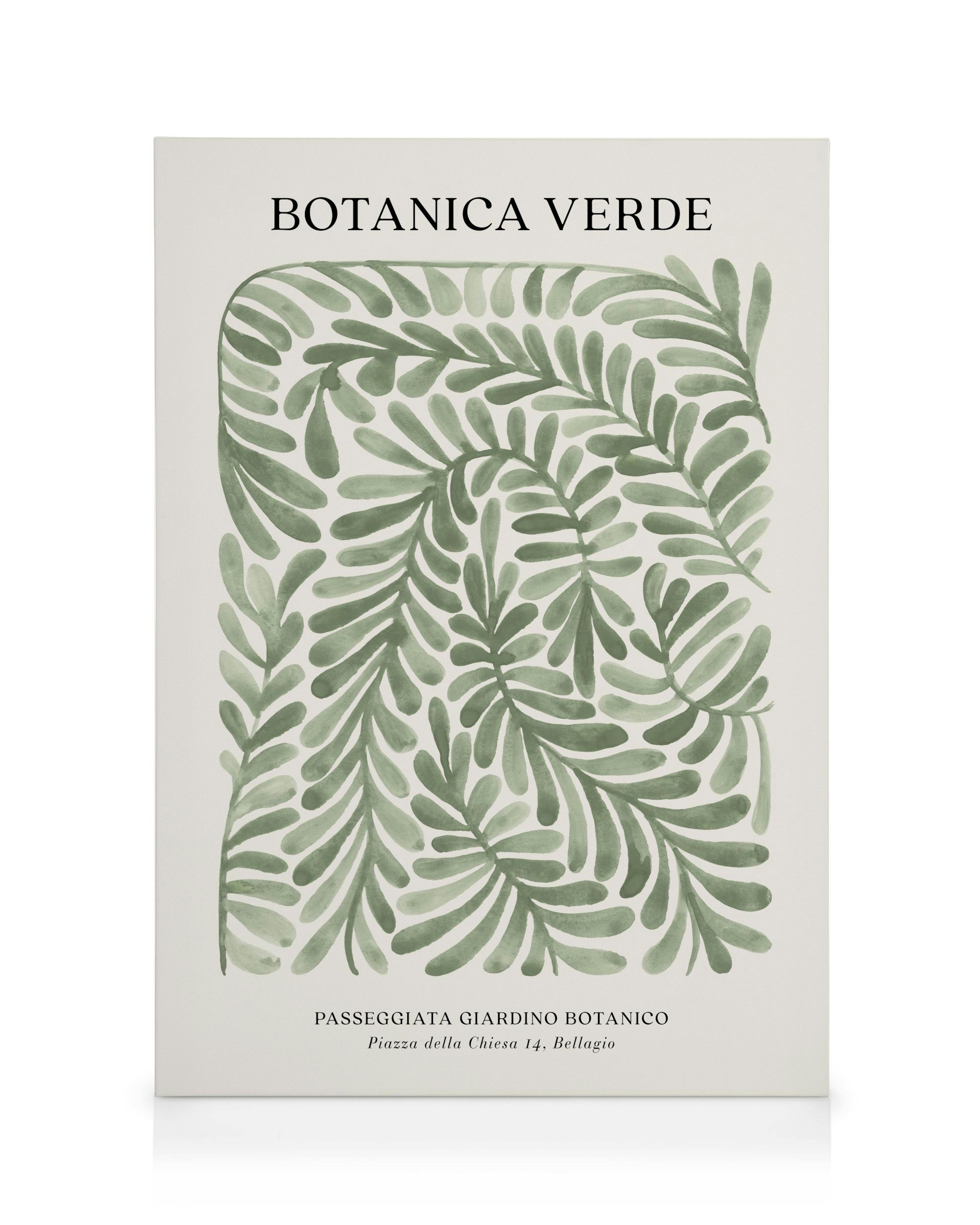 Toile à motif de feuilles vertes courbées sur fond beige, ambiance jardin botanique apaisant