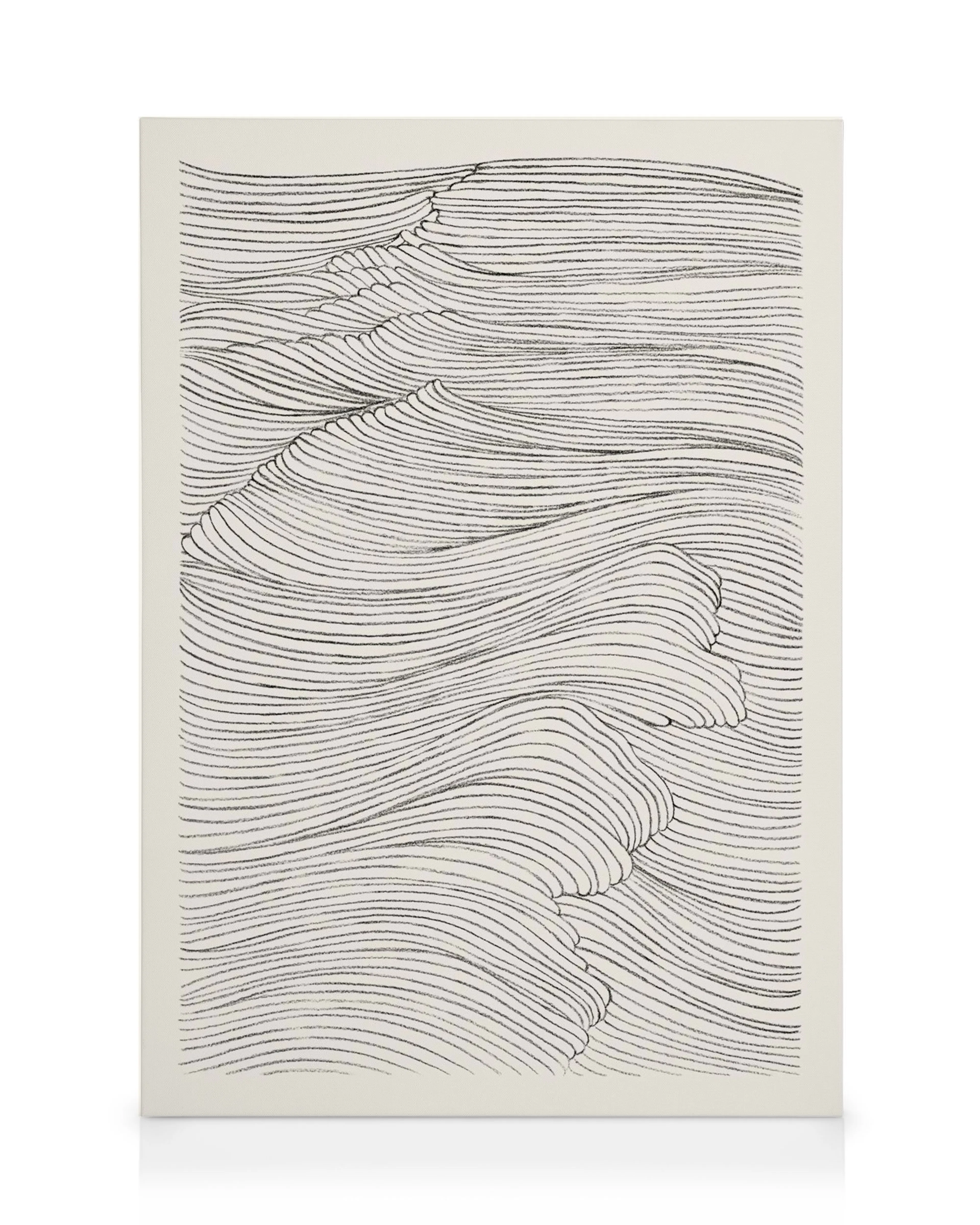 Toile minimaliste, vagues linéaires noires sur fond blanc, style typographie