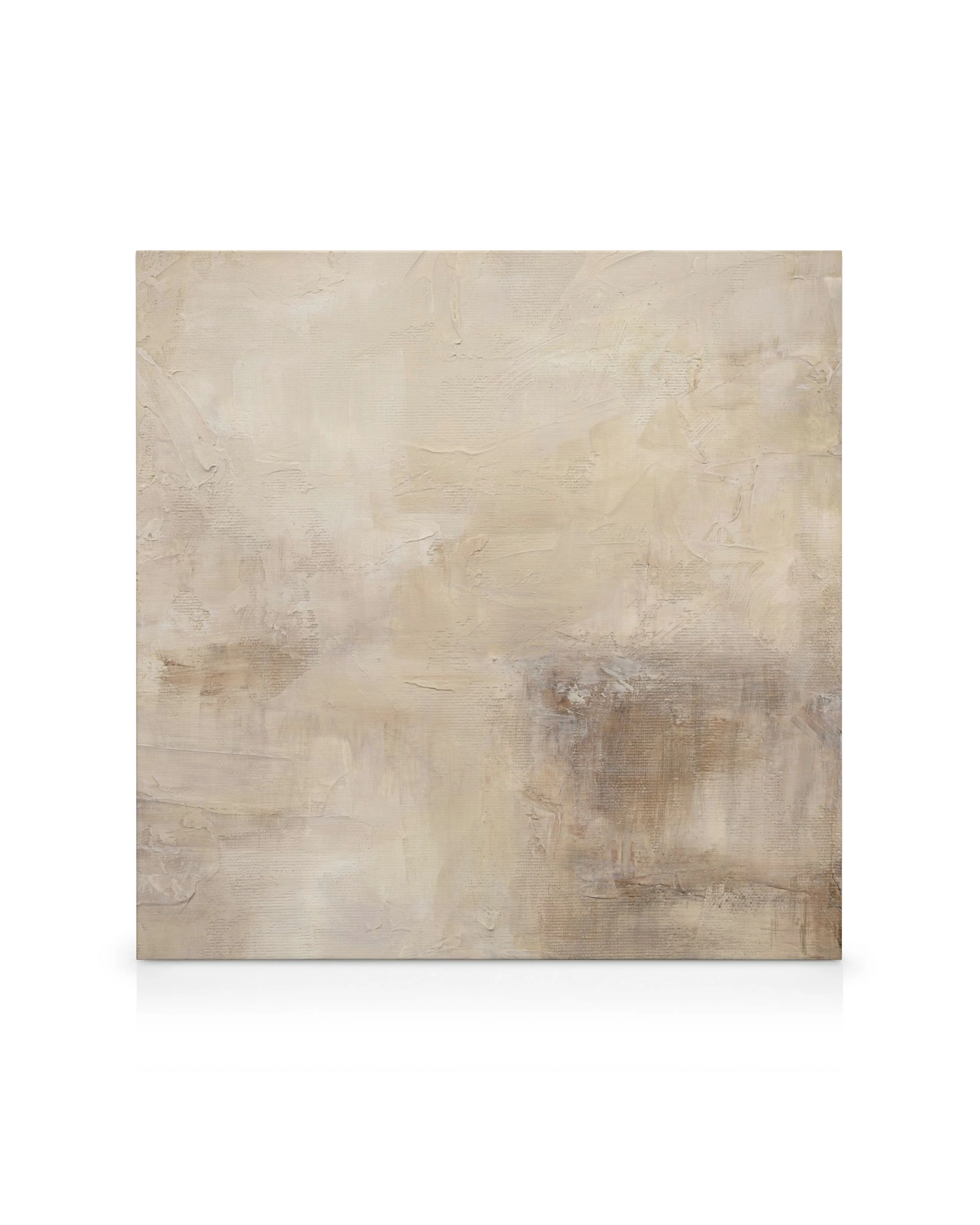 Textured neutral canvas print featuring light beige, cream, and subtle brown brushstrokes for an abstract feel.