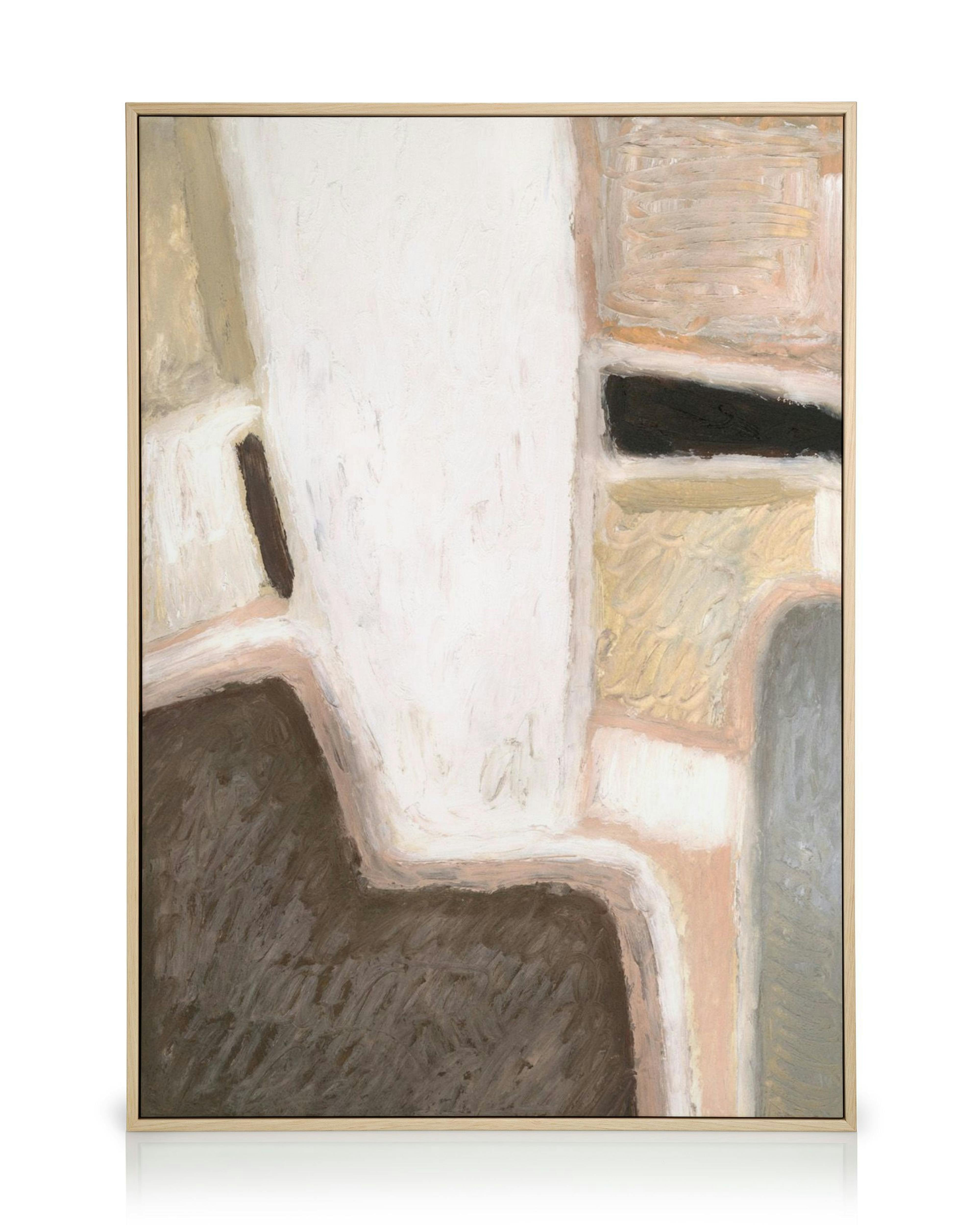 Stampa su tela astratta con forme geometriche marroni e beige. Arte da parete calda, dipinta a mano.