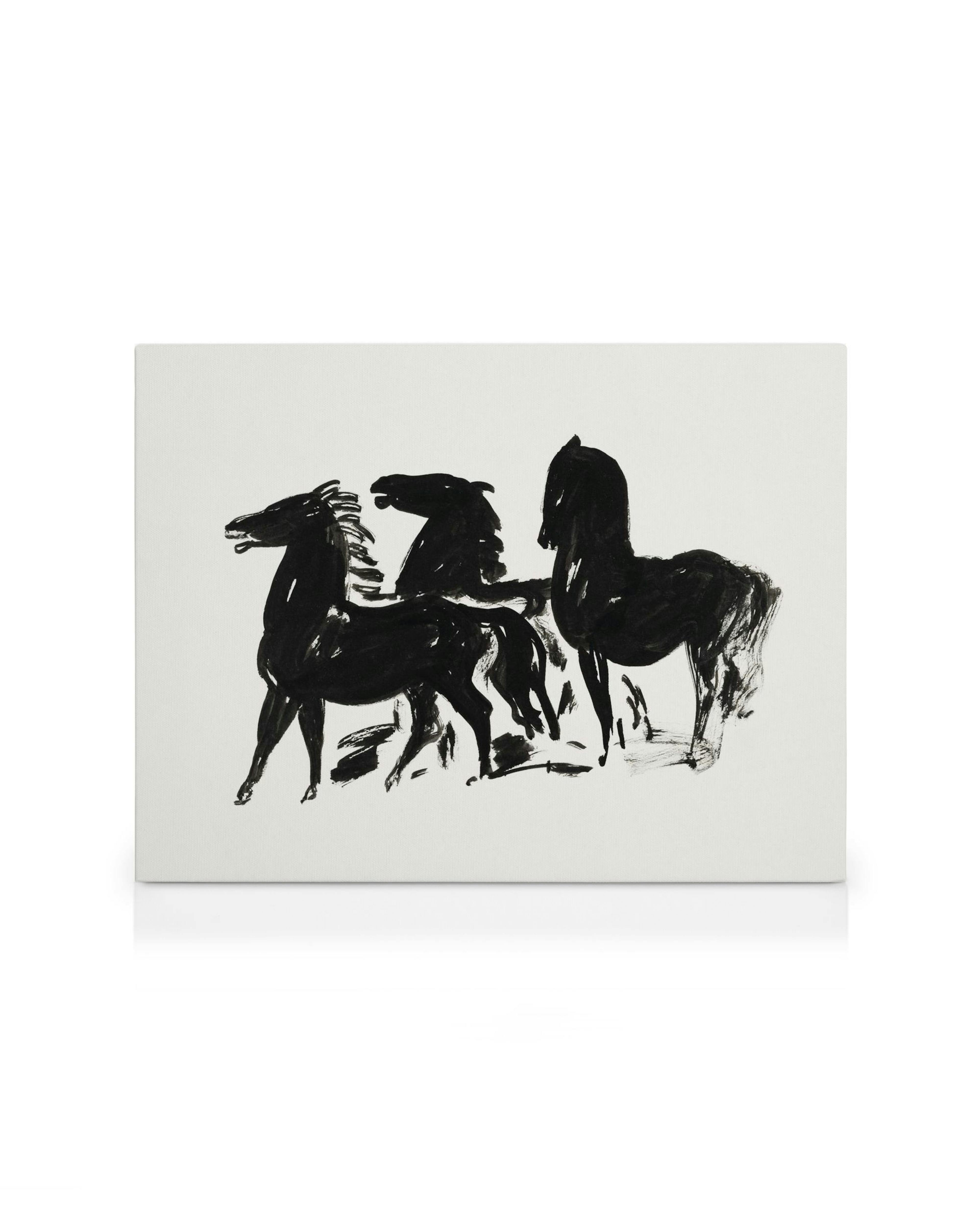Obraz na plátne: Leo Gestel, expresívne čierne kone v pohybe, štetcová maľba, minimalizmus