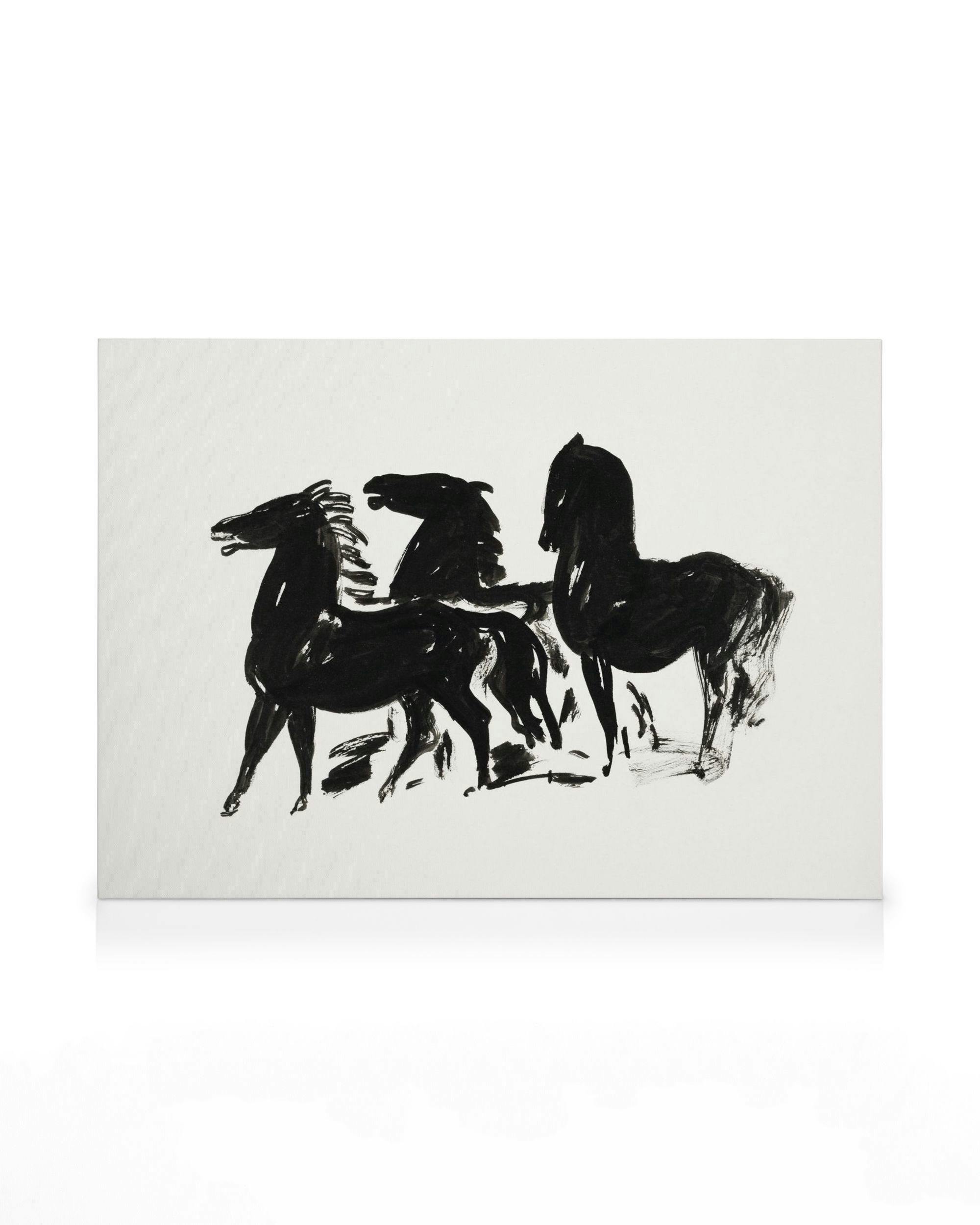 Leo Gestels Three Black Horses, an expressionist oil painting on canvas, features three powerful black horses.