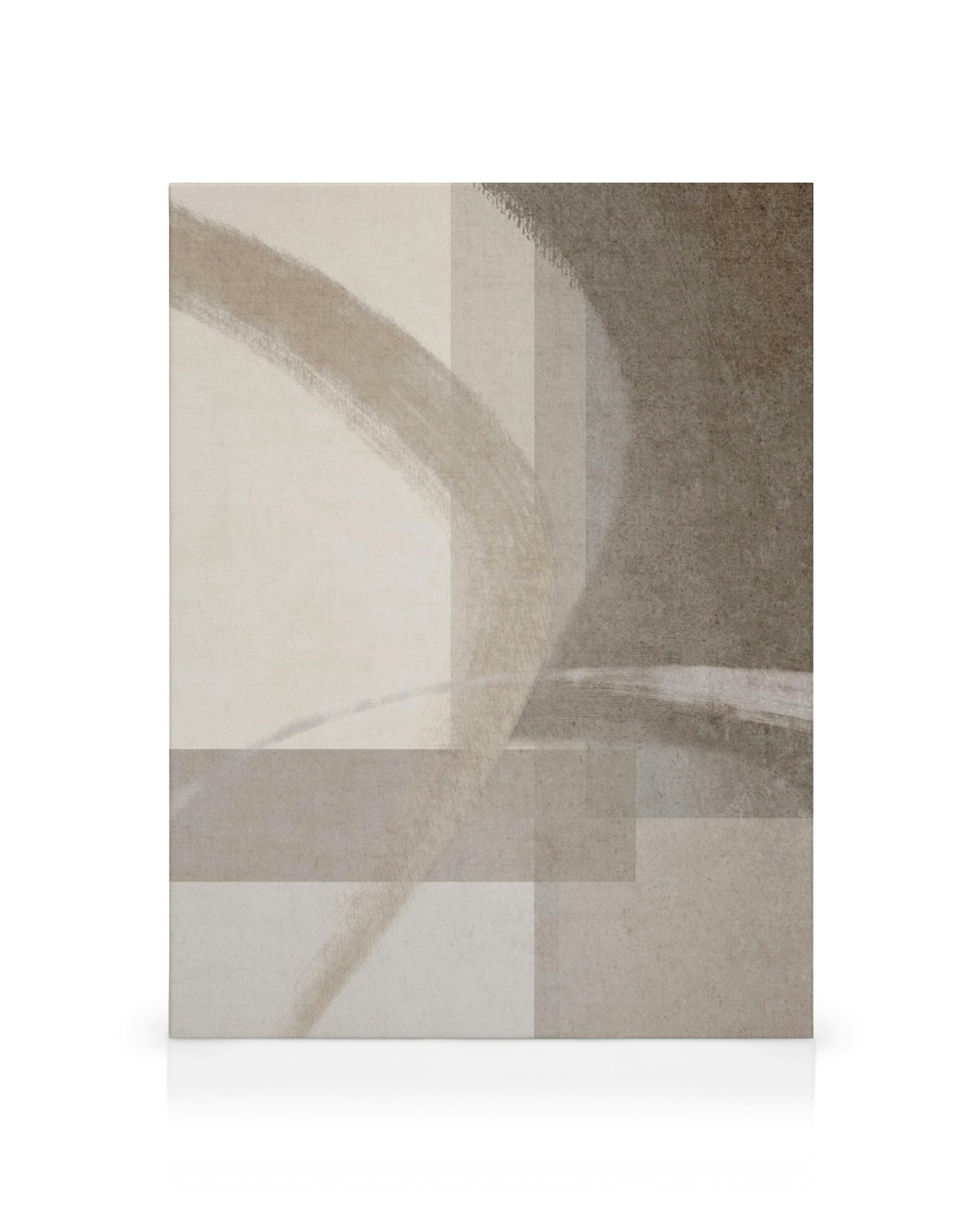 Abstract beige and brown textured canvas print with linear patterns and brushstrokes, modern minimalist wall art.