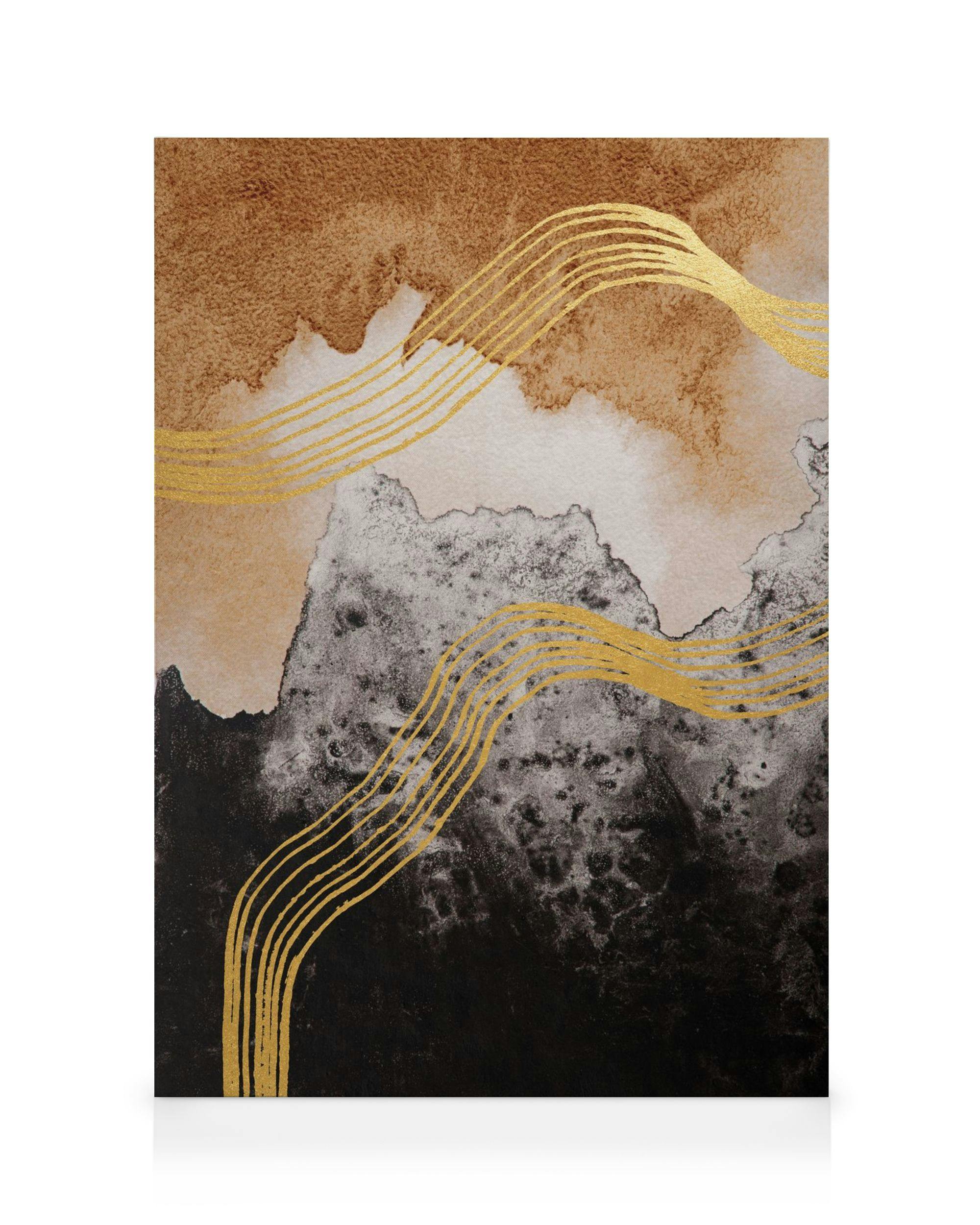 Abstrakt akvarel bjerg lærred med guldlinjer