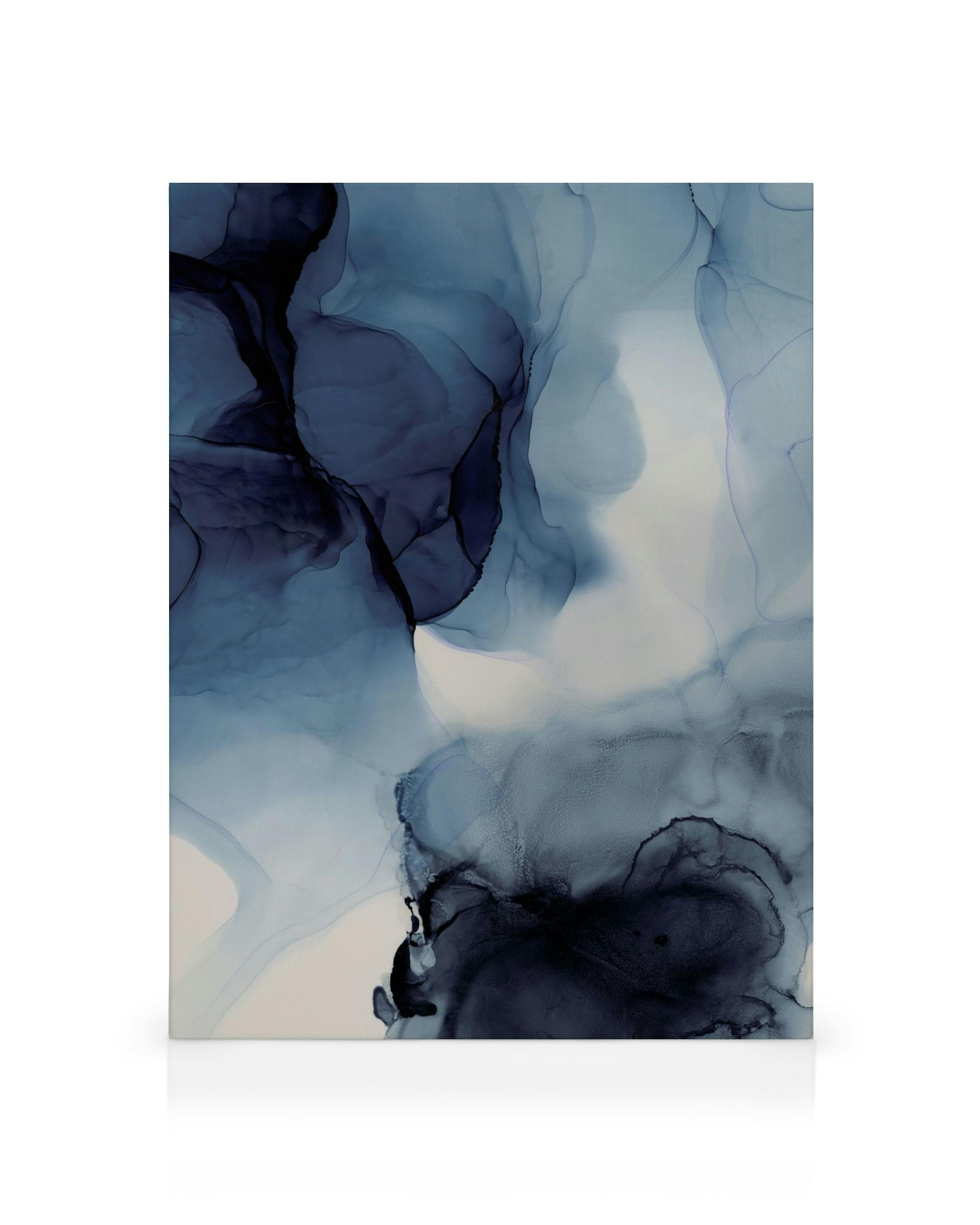 Nestemäiset muodostelmat No3 kanvaasi tummansinisillä ja vaaleilla sävyillä, abstrakti taide