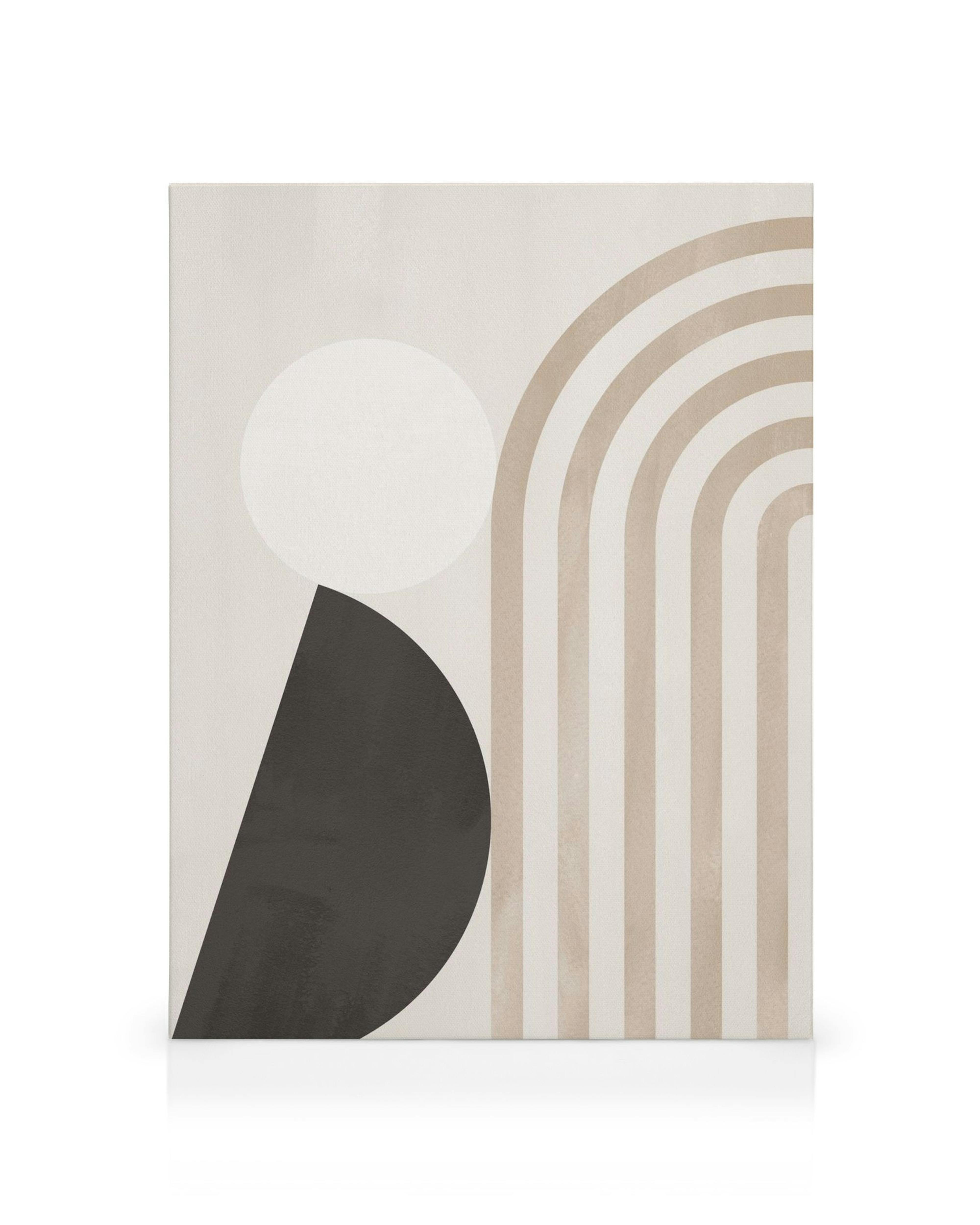 Καμβάς Rustic Curves No1, γεωμετρική τέχνη με μπεζ καμάρες, λευκό κύκλο και μαύρο ημικύκλιο.