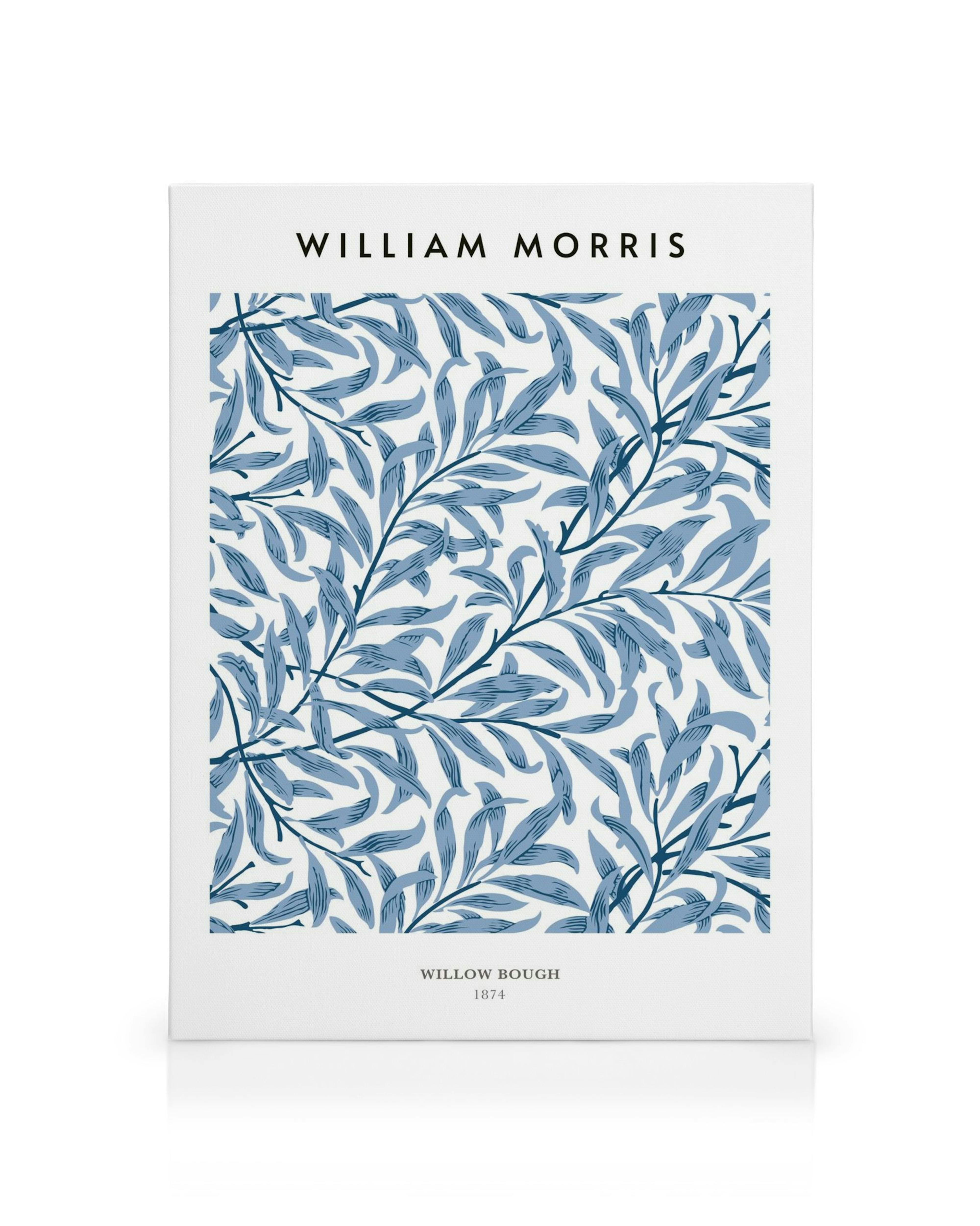Lienzo con patrón William Morris Willow Bough 1874, hojas azules y blancas, diseño botánico clásico