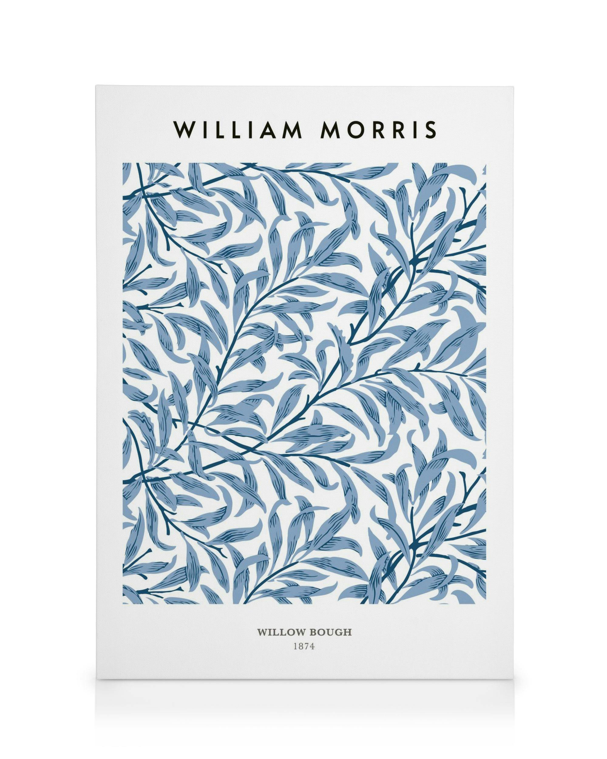 William Morris Leinwandbild Willow Bough No2 mit blau-grünem Weidenzweig-Muster auf hellem Hintergrund.