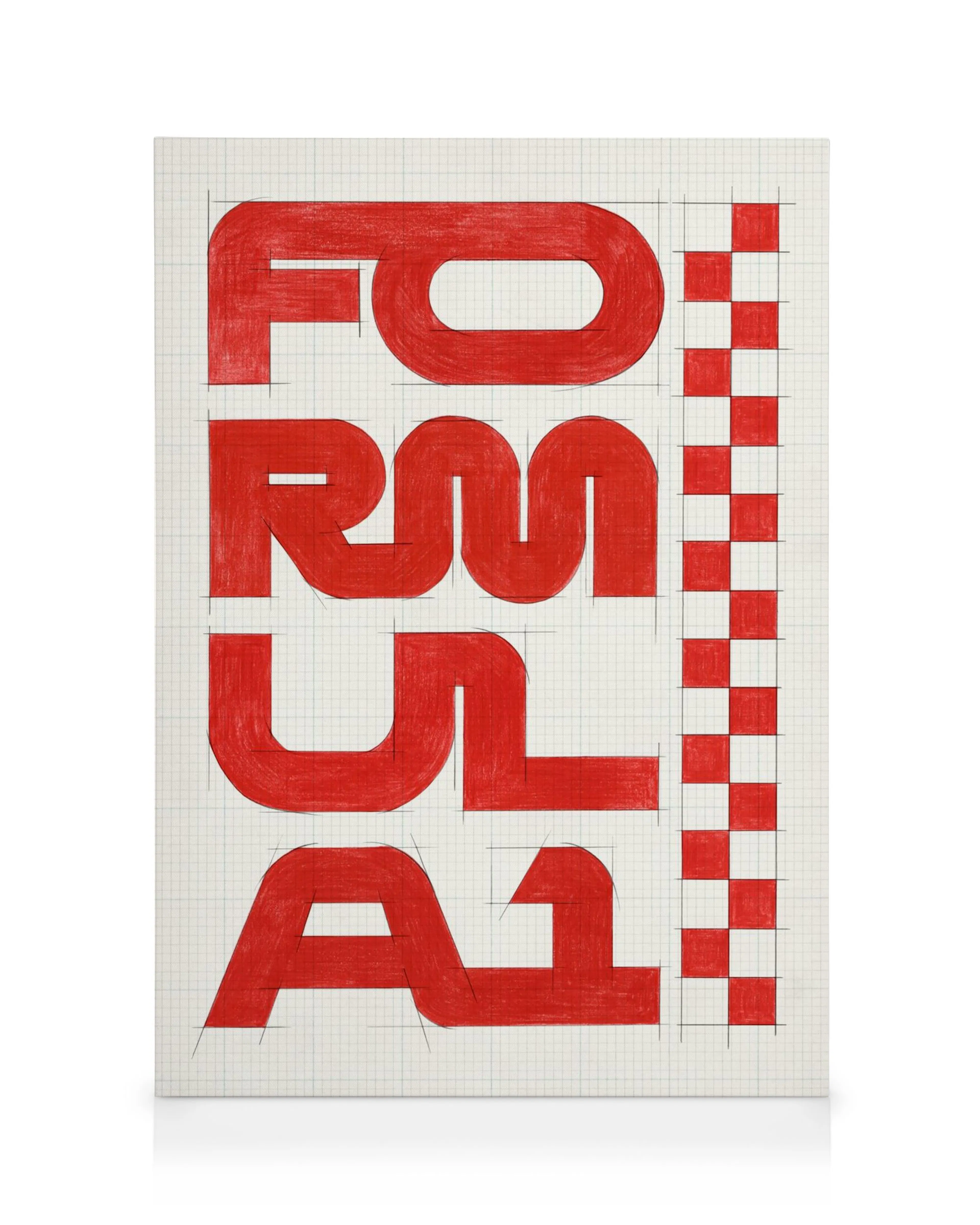 Obraz na płótnie FORMUŁA 1 z czerwonymi literami na siatce, obok szachownica, styl techniczny, sztuka nowoczesna.