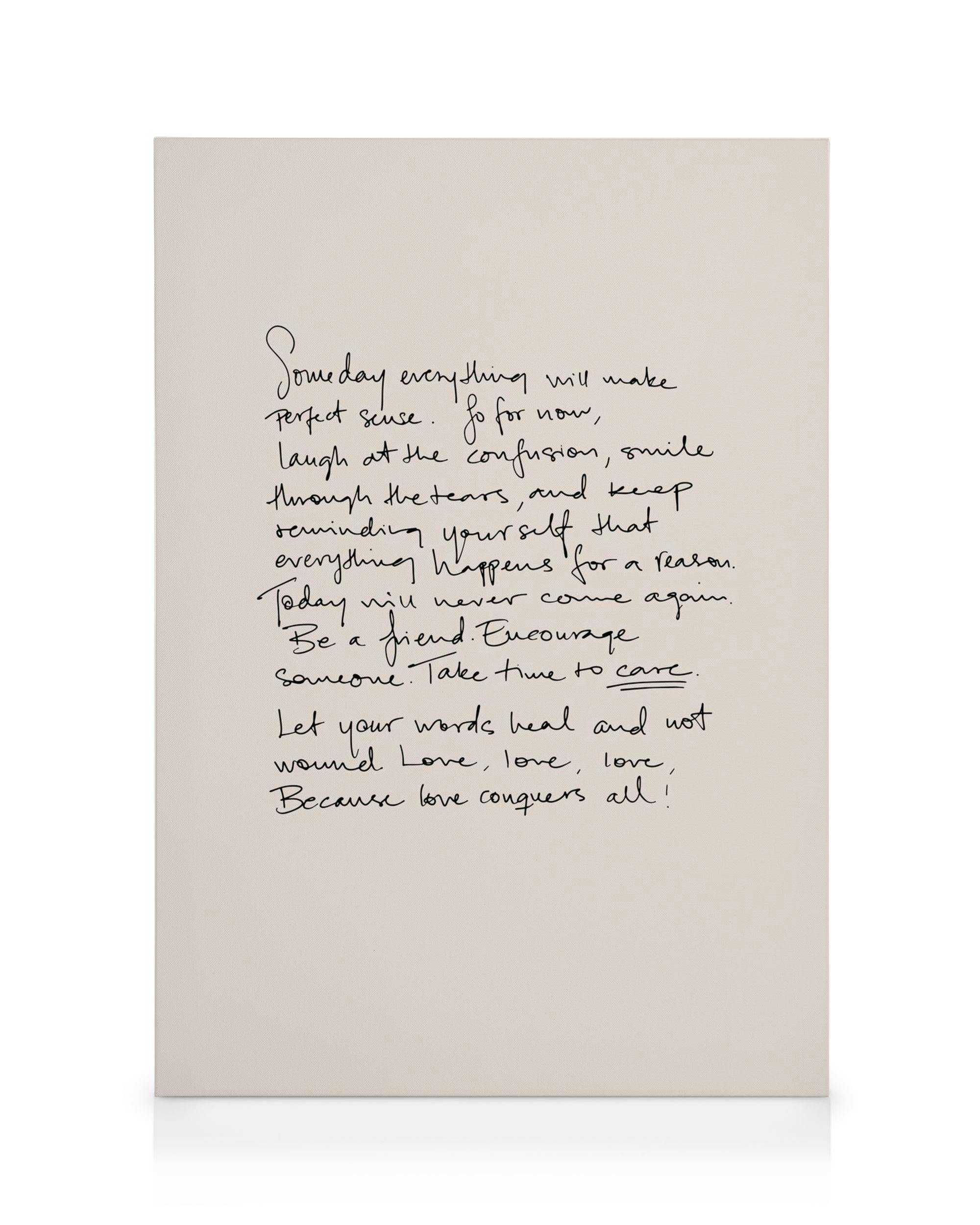 The Letter canvas print, featuring handwritten inspirational quotes in black ink on a light beige background.
