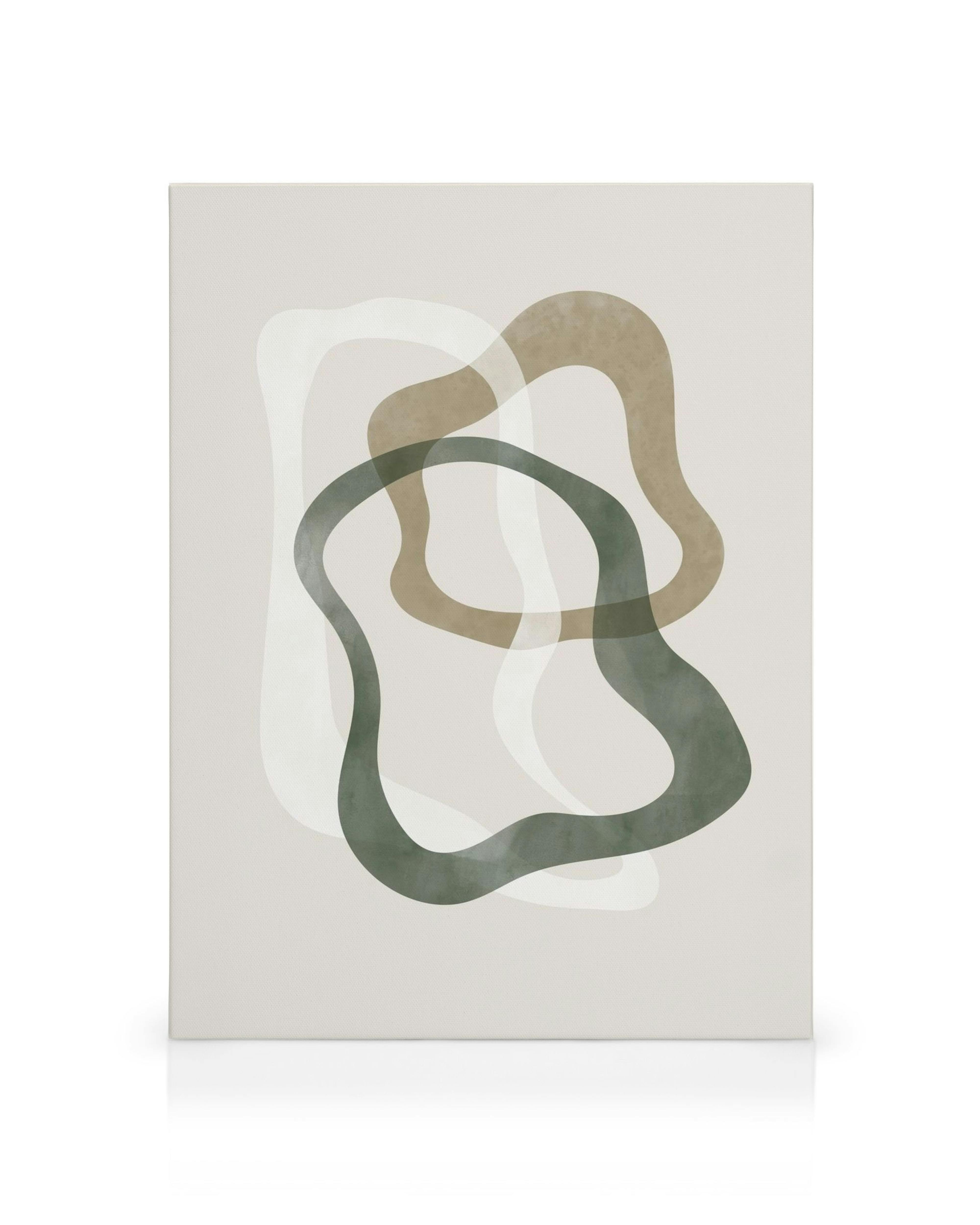 Abstract green, beige, and off-white uneven circles on a light beige background canvas print.
