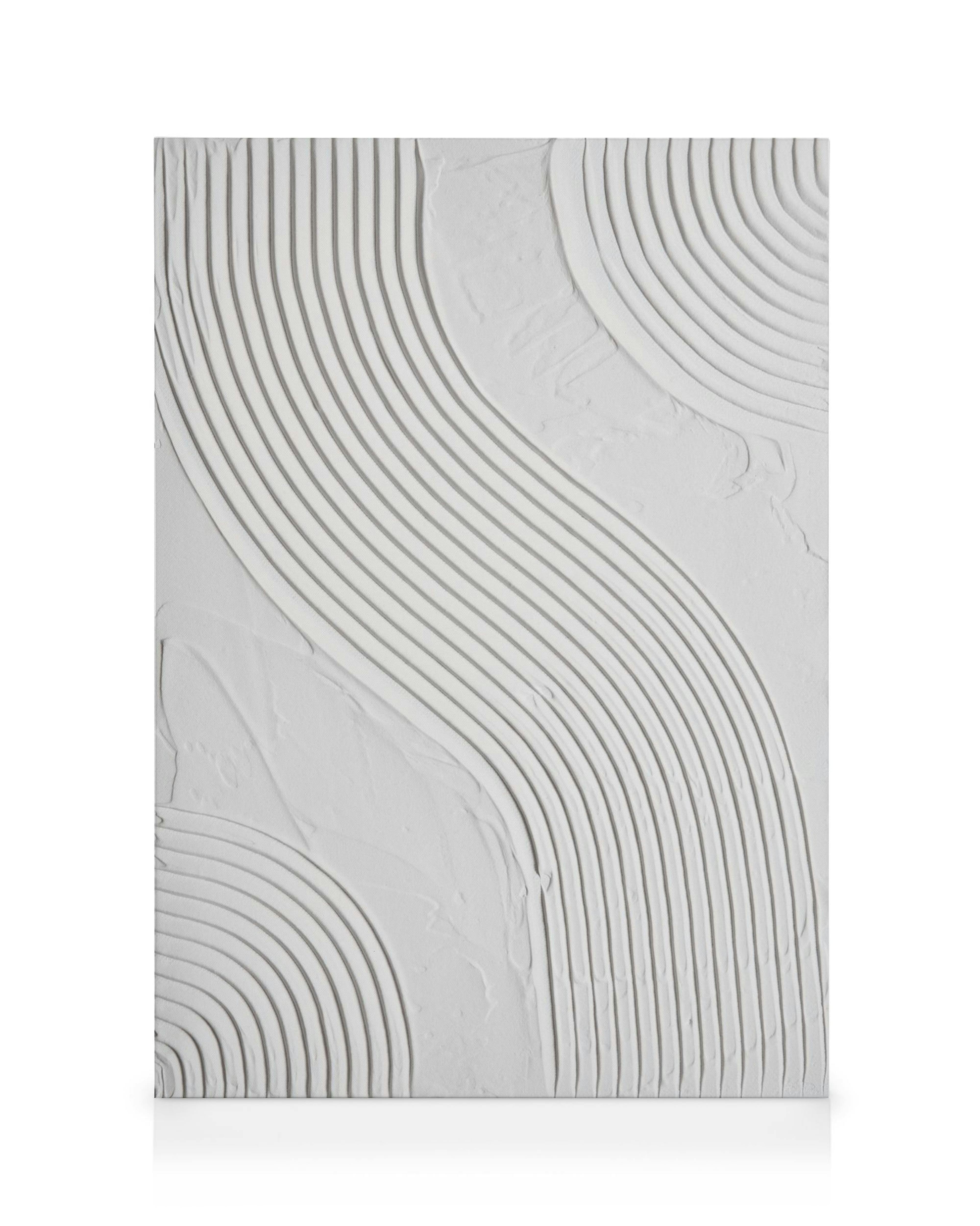 Abstract canvas print with grey-beige wavy lines and textured details, modern home decor.