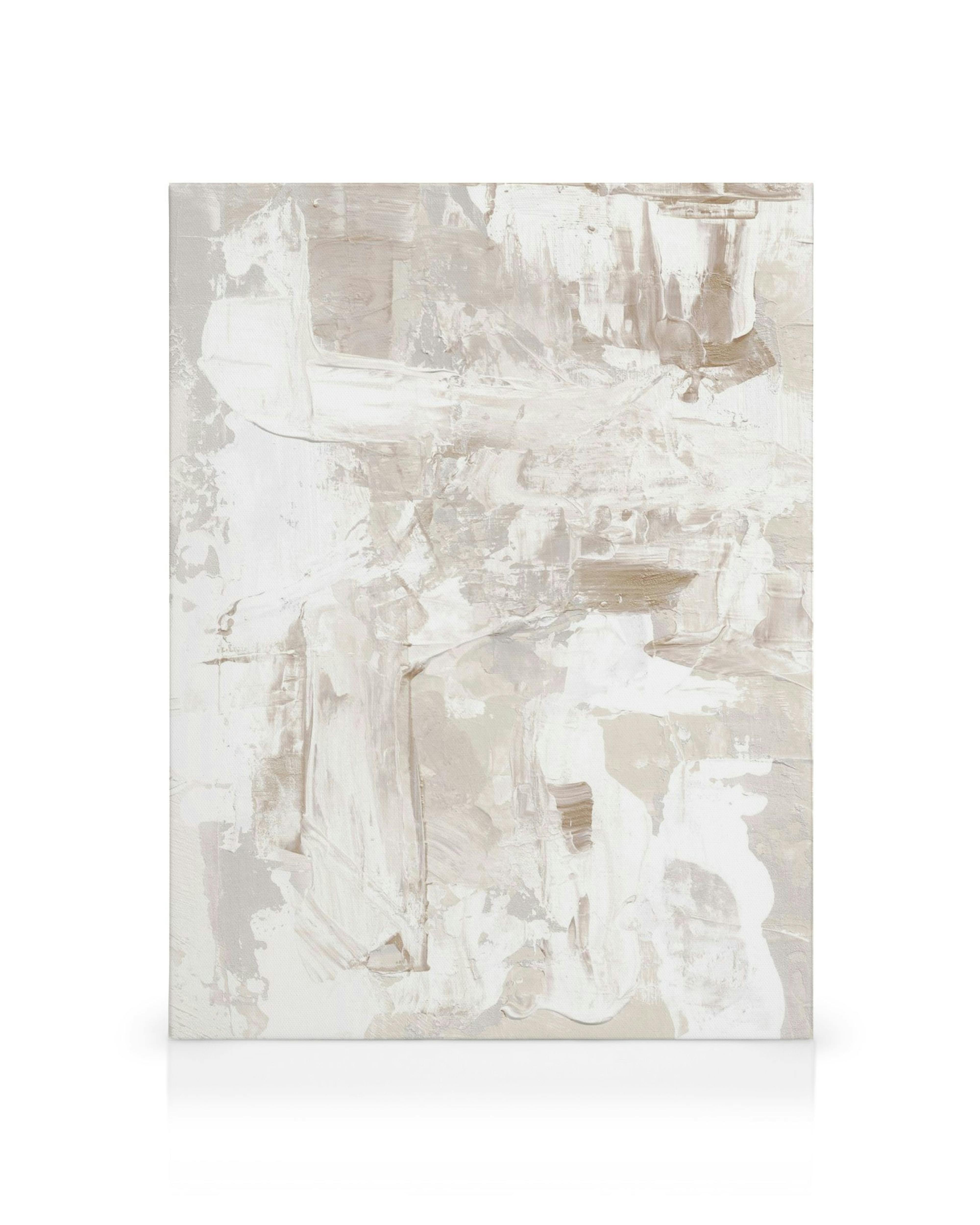 Abstraktes Acrylbild auf Leinwand mit strukturierten weißen und beigen Pinselstrichen, moderne Wandkunst