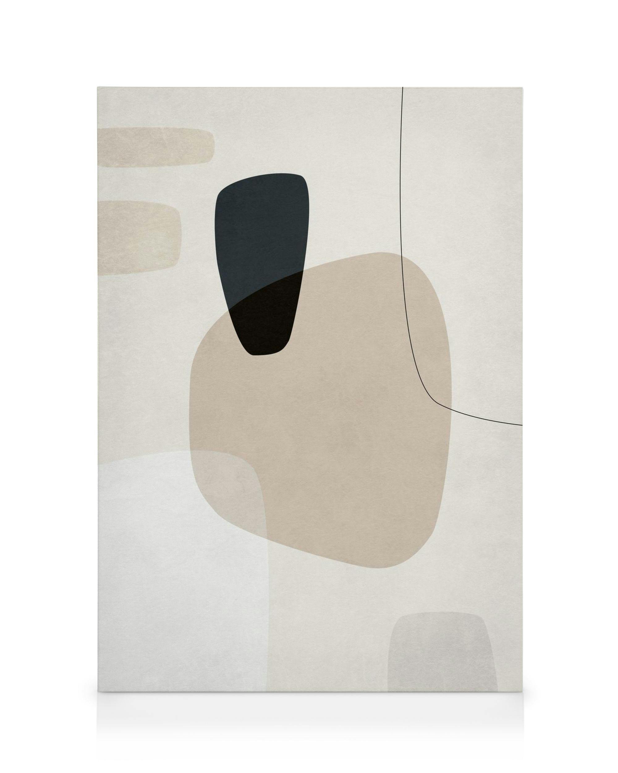 Graphic Neutrals No3 canvas print featuring beige, dark grey, and white abstract shapes with lines on a textured background.