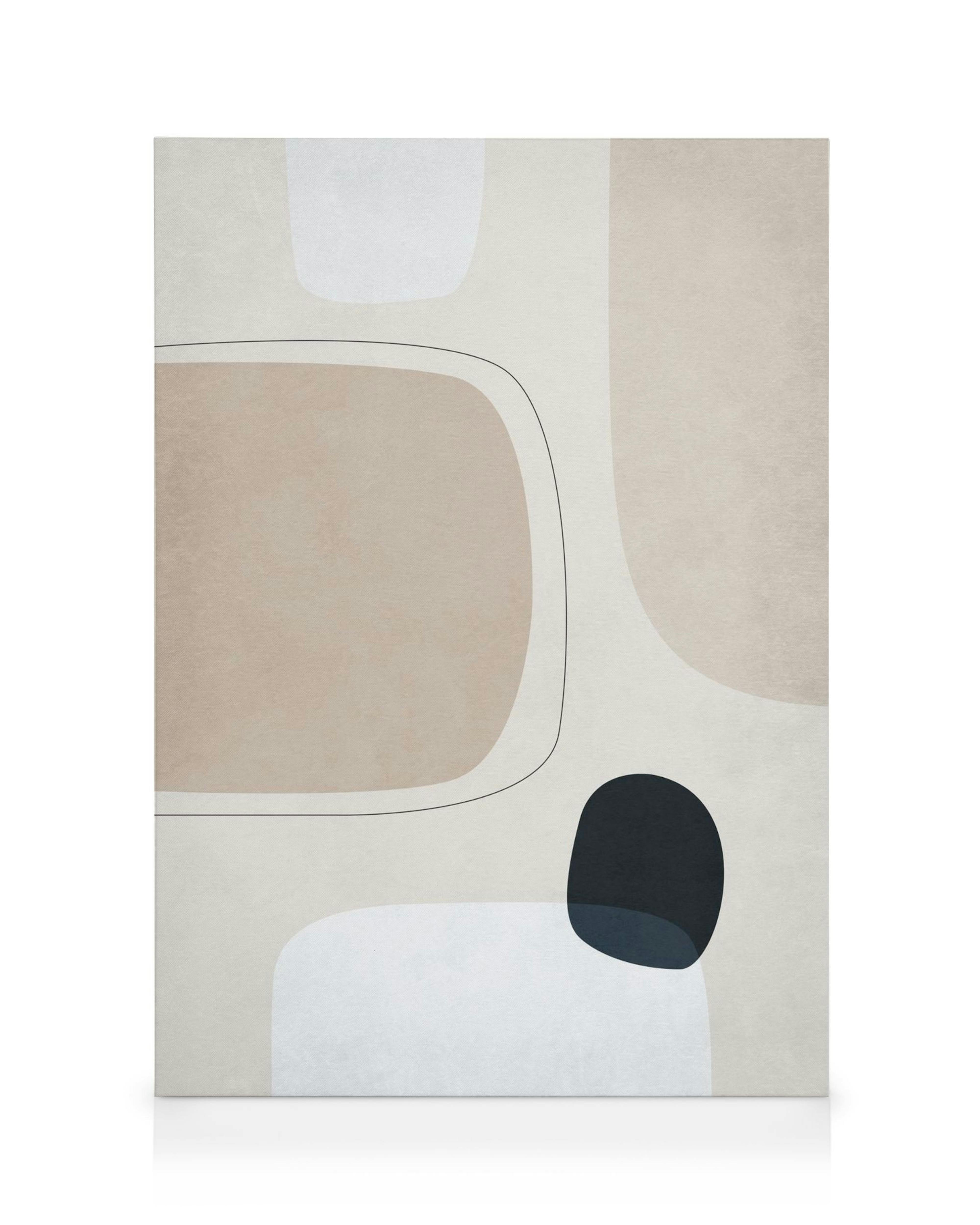 Graphic Neutrals No1 canvas print, abstract shapes in light grey, beige, and black on a light beige background.