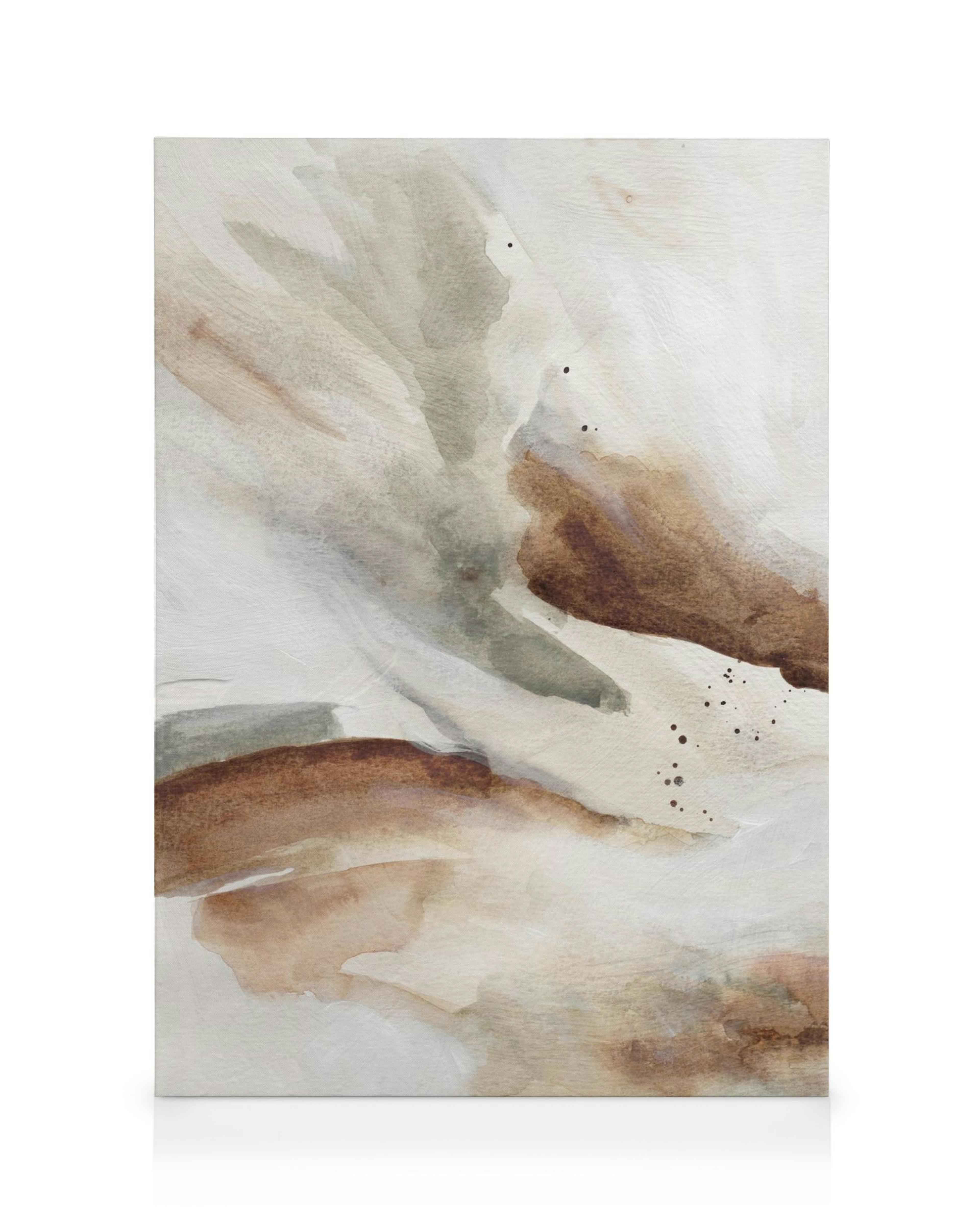 Toile abstraite tons doux, brun, beige et gris, motif fluide