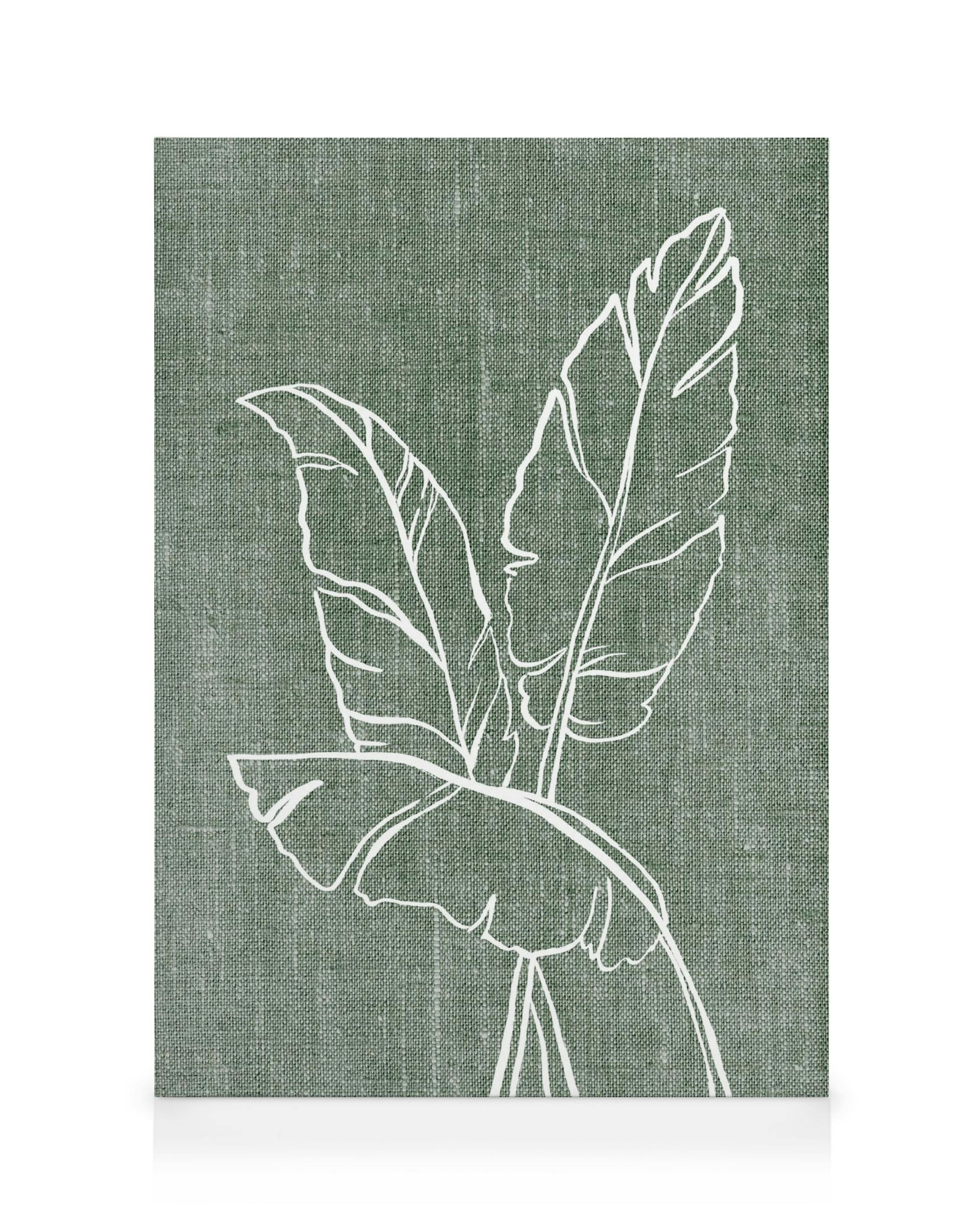 Zelený plátnový obraz s bielymi obrysovými listami.