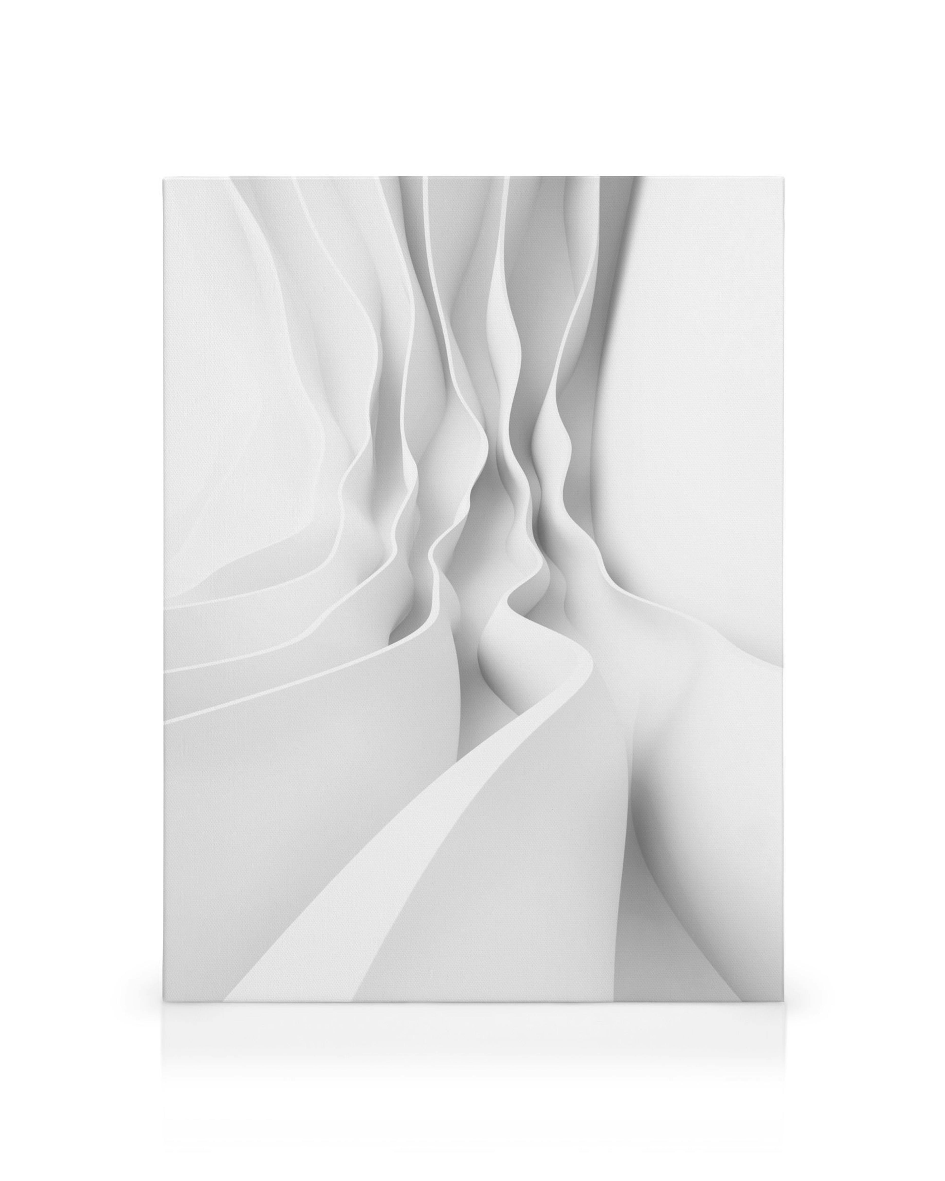 Abstract flowing white shapes create a 3D effect on a canvas print, an artistic modern wall art.