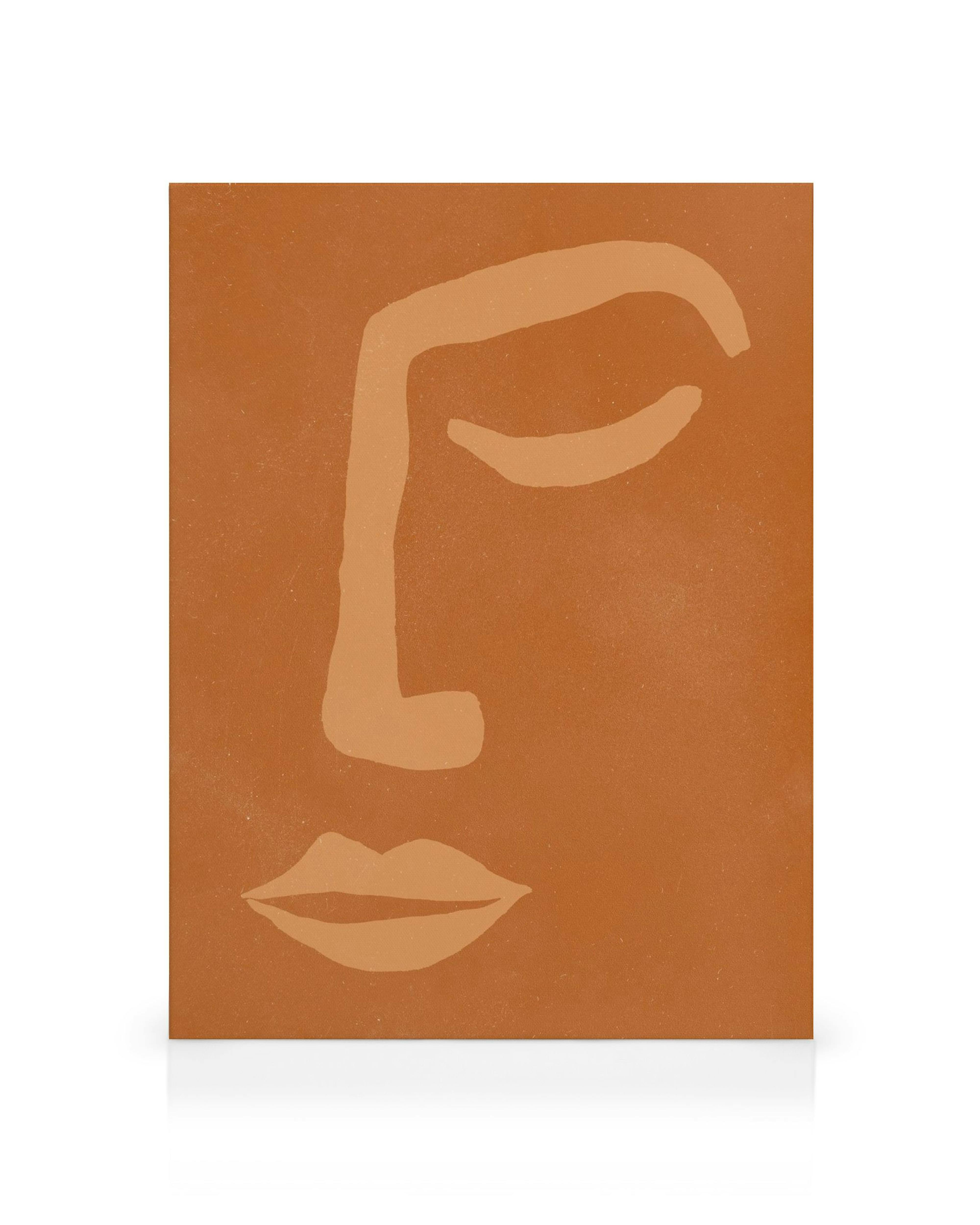 Hazel Face Canvas print, abstract face in light brown on a dark brown background, minimalist canvas art