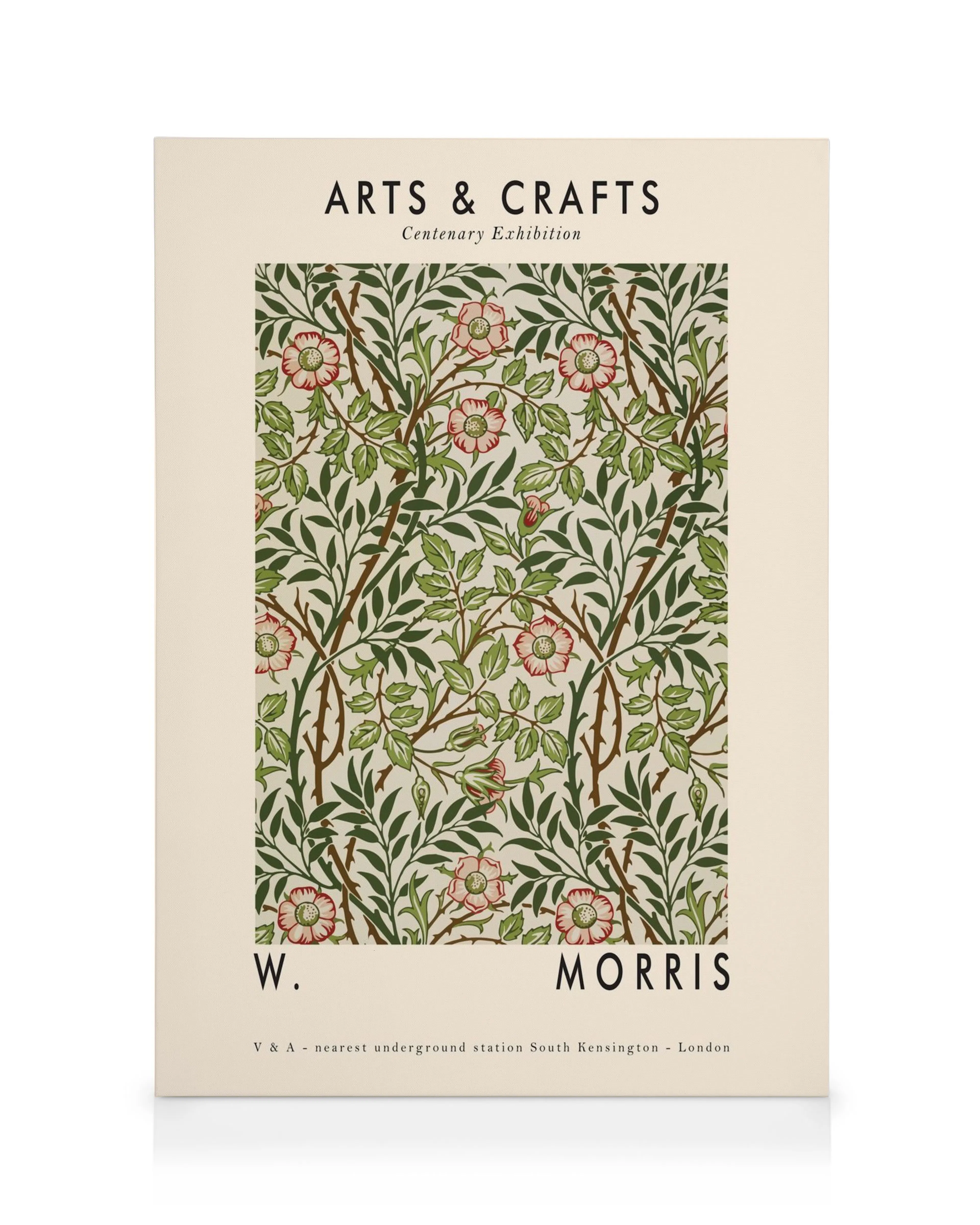 Toile avec motif floral dense de feuilles vertes et de fleurs roses sur fond beige pour une décoration murale nature