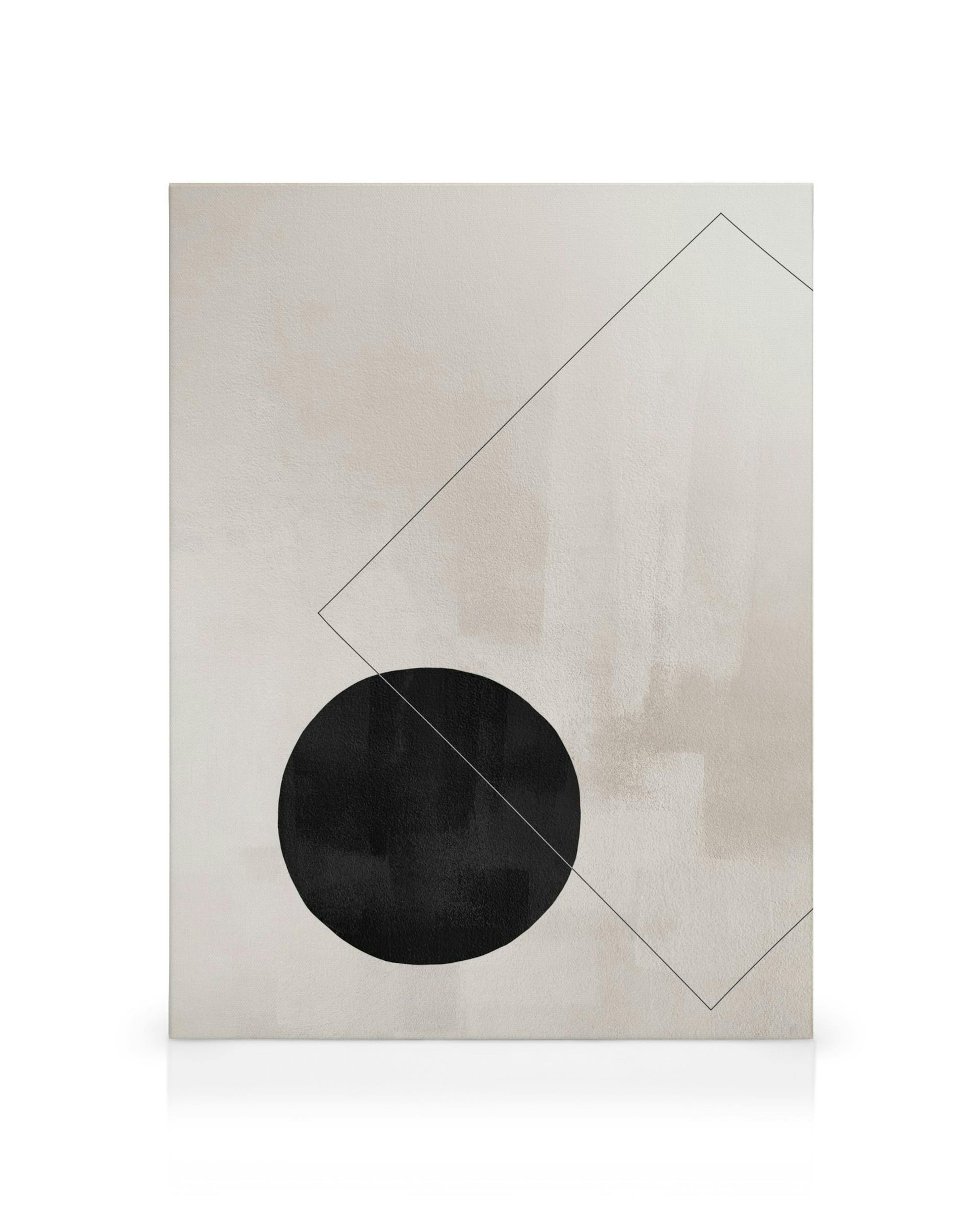 Berlin Squares No2 canvas print, a geometric design featuring a black circle and angular lines on a textured, beige background.
