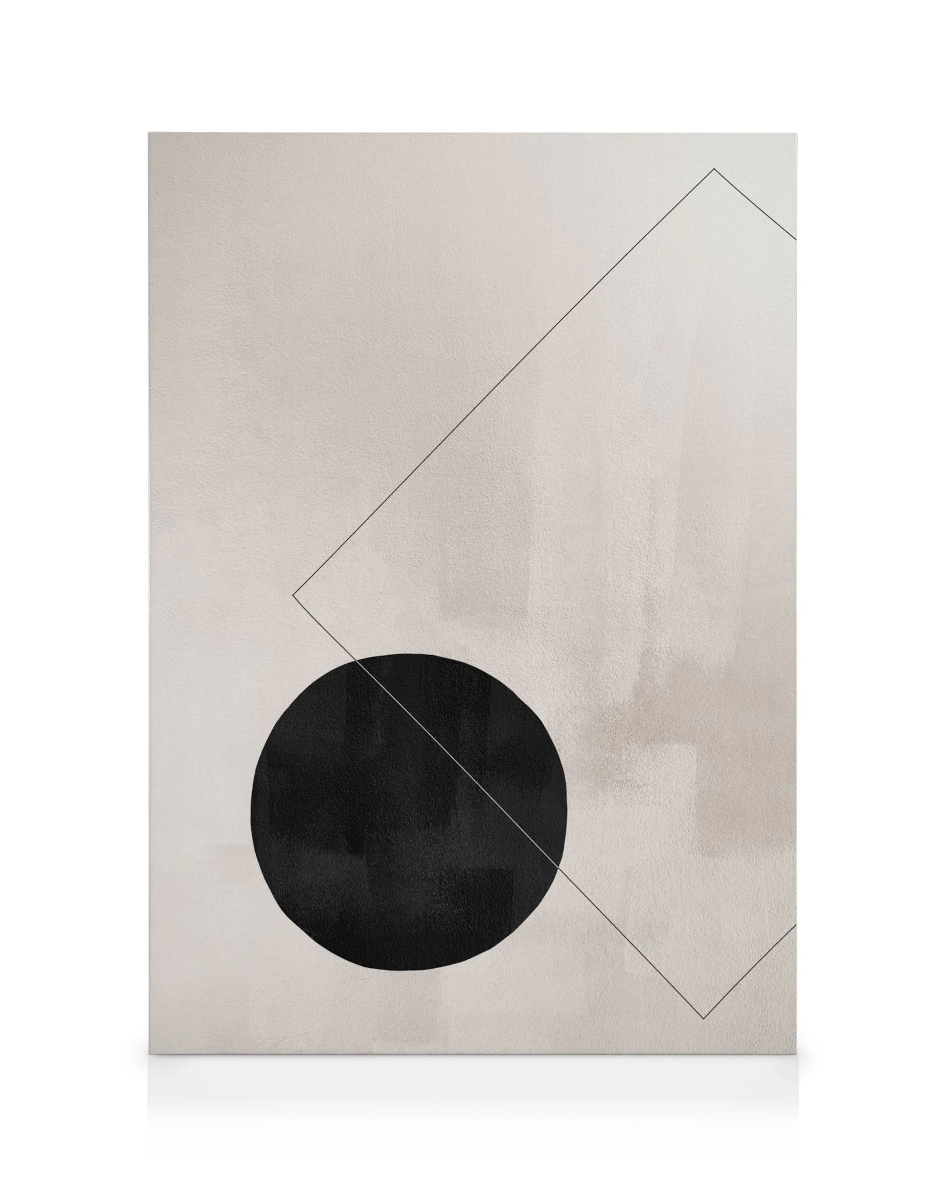 Berlin Squares No2 canvas print, a geometric design featuring a black circle and angular lines on a textured, beige background.