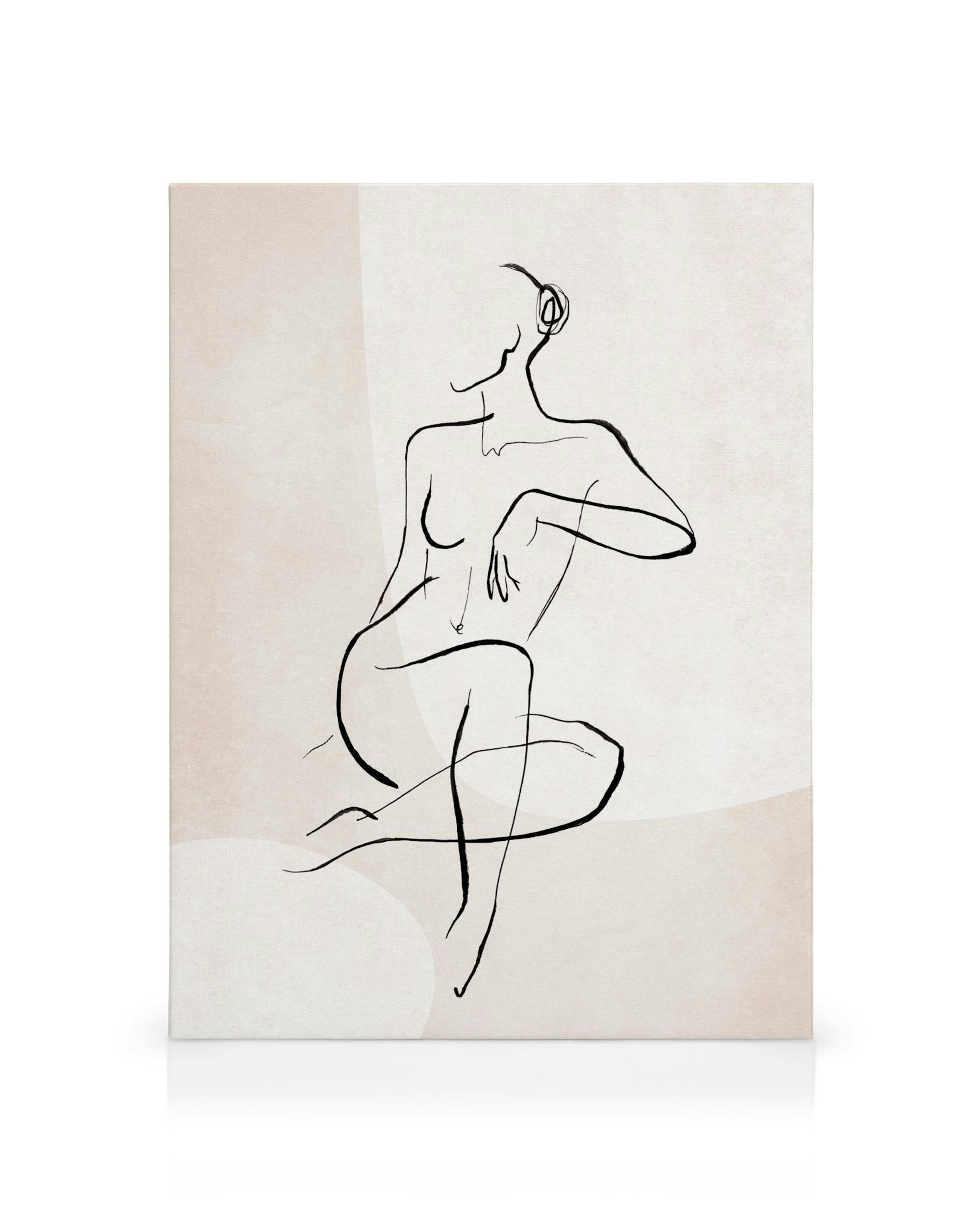 Minimalist line art female figure on beige canvas print, abstract art