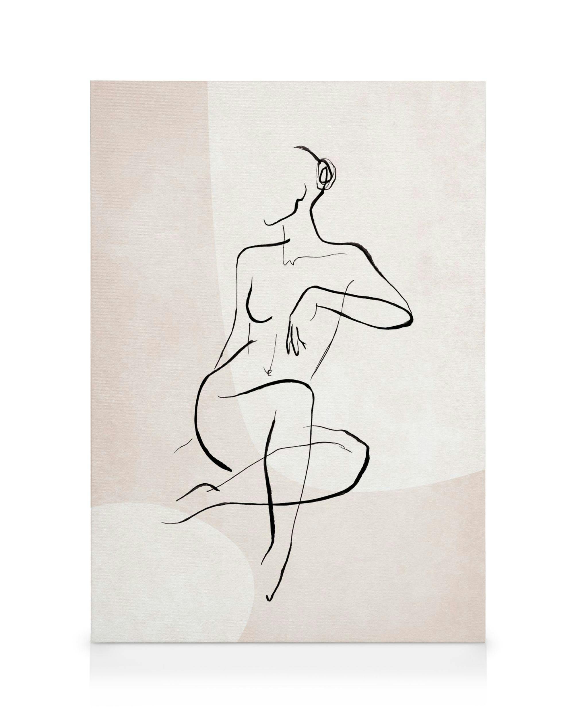 Toile avec un dessin abstrait en ligne dune silhouette de femme assise sur fond beige texturé
