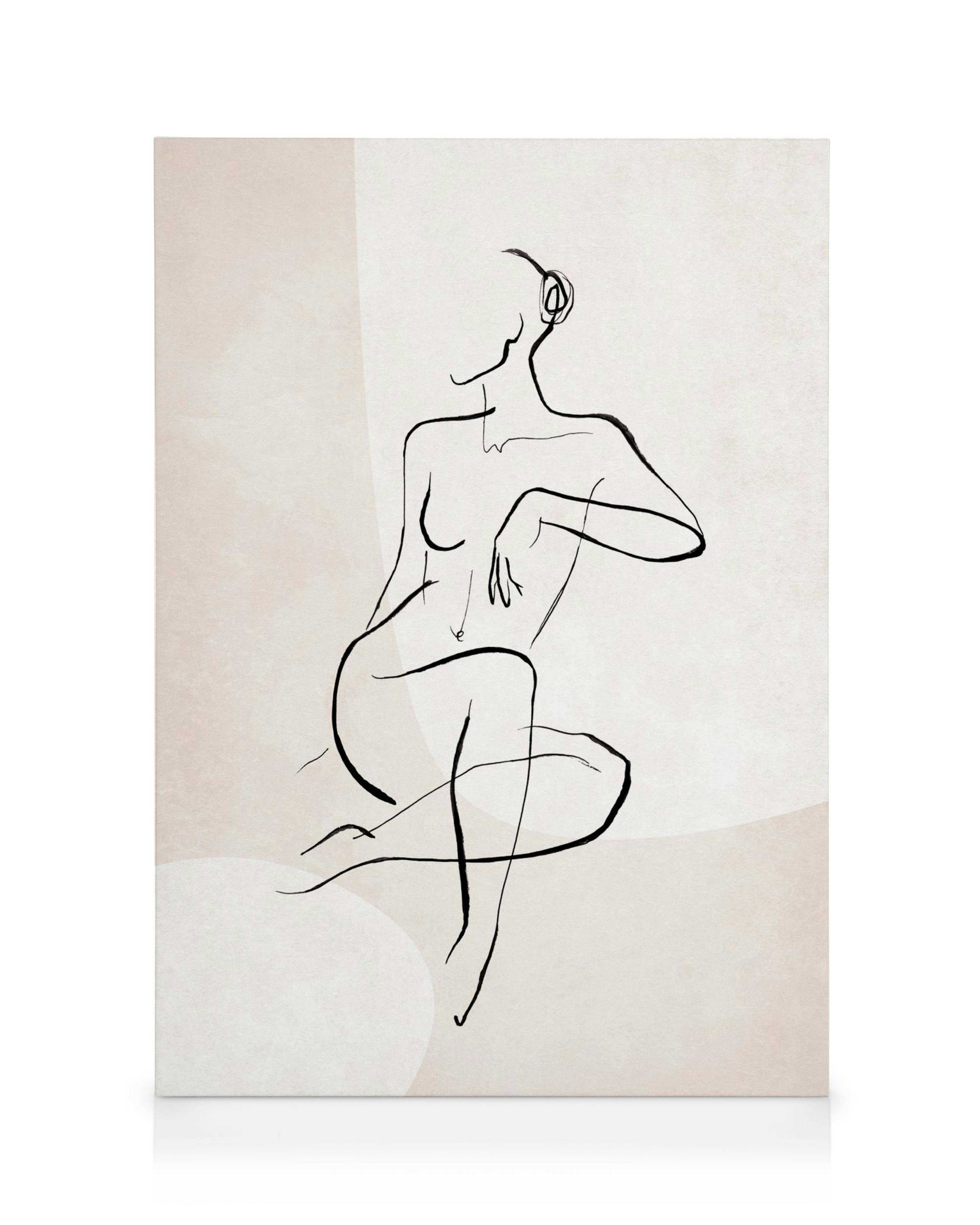 Toile avec un dessin abstrait en ligne dune silhouette de femme assise sur fond beige texturé