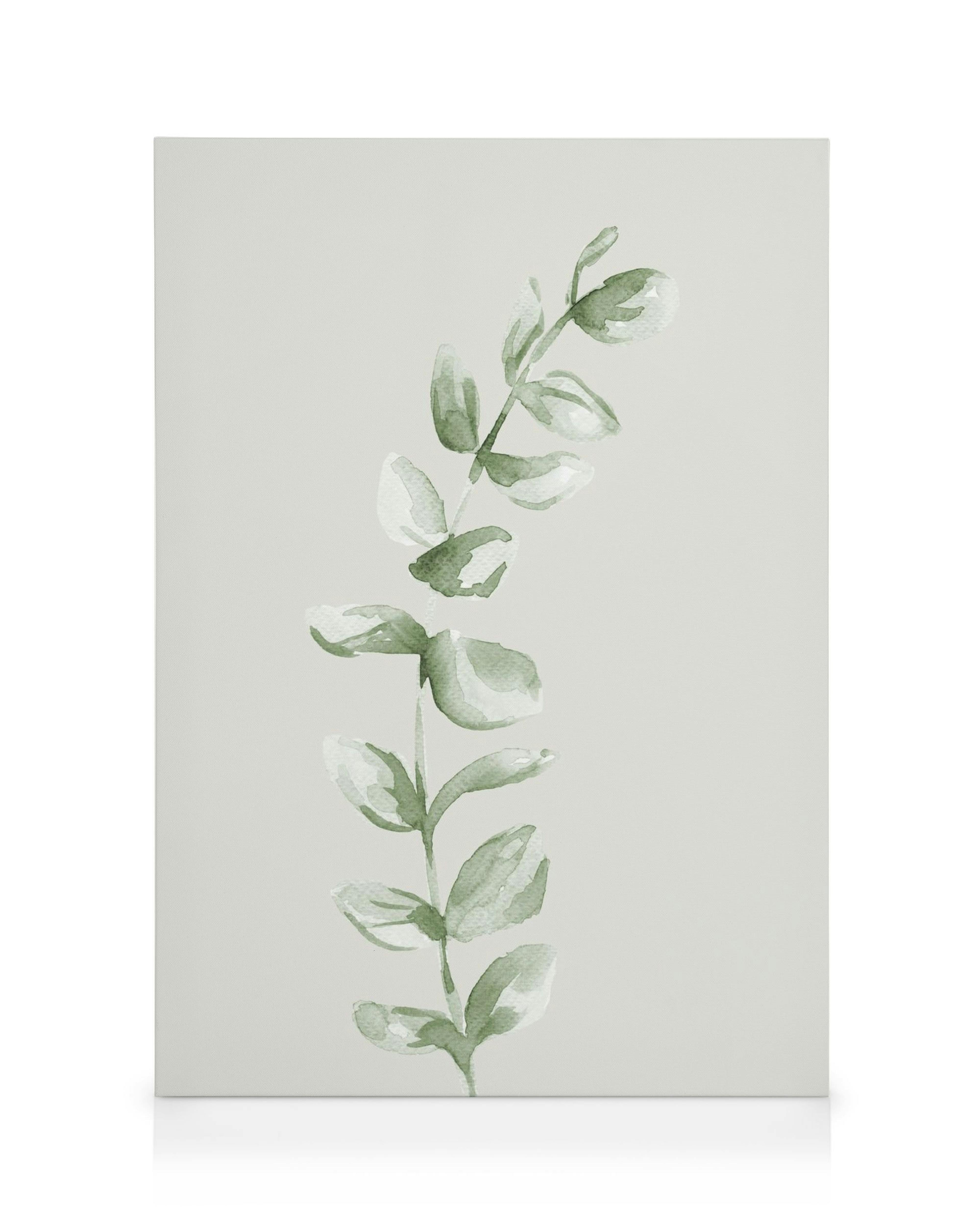 Akvarelmaleri af grønne blade på en stilk, Painted Leaf No1 Lærred, naturmotiv