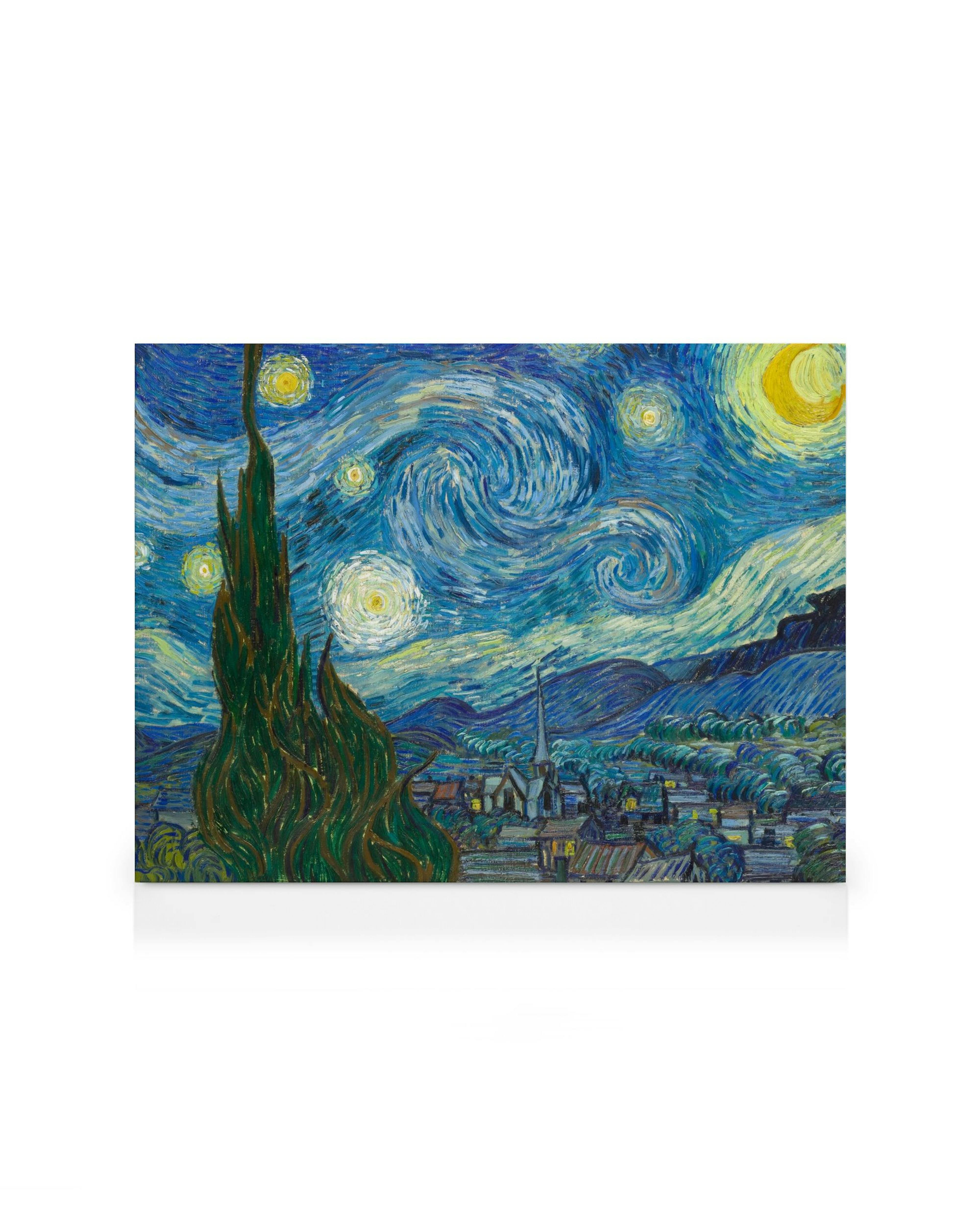 Stampa su tela Notte Stellata di Van Gogh, cielo notturno vorticoso blu, cipresso scuro e villaggio