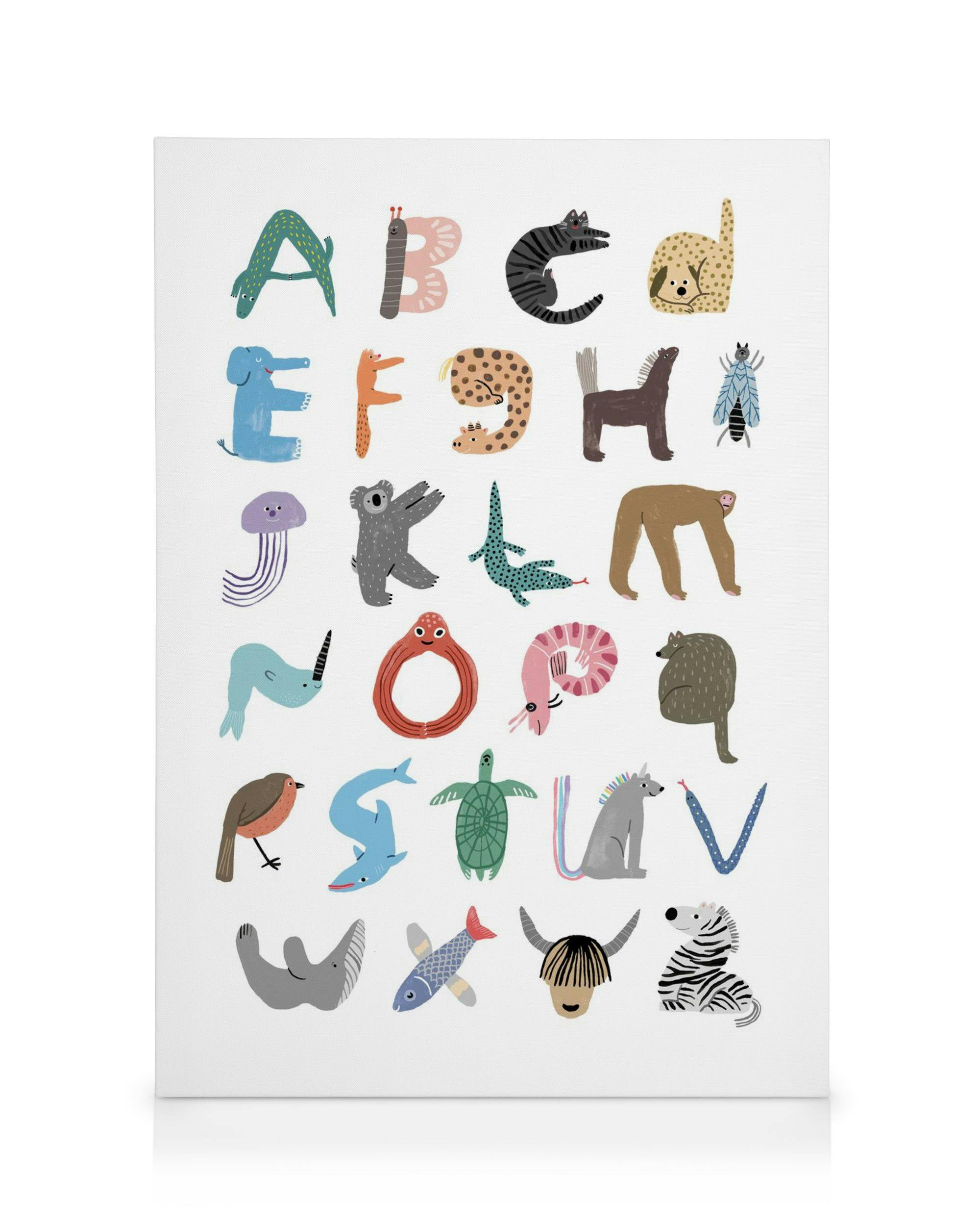 Toile alphabet animal mignon de A à Z avec des illustrations de dessins animés en couleurs vives