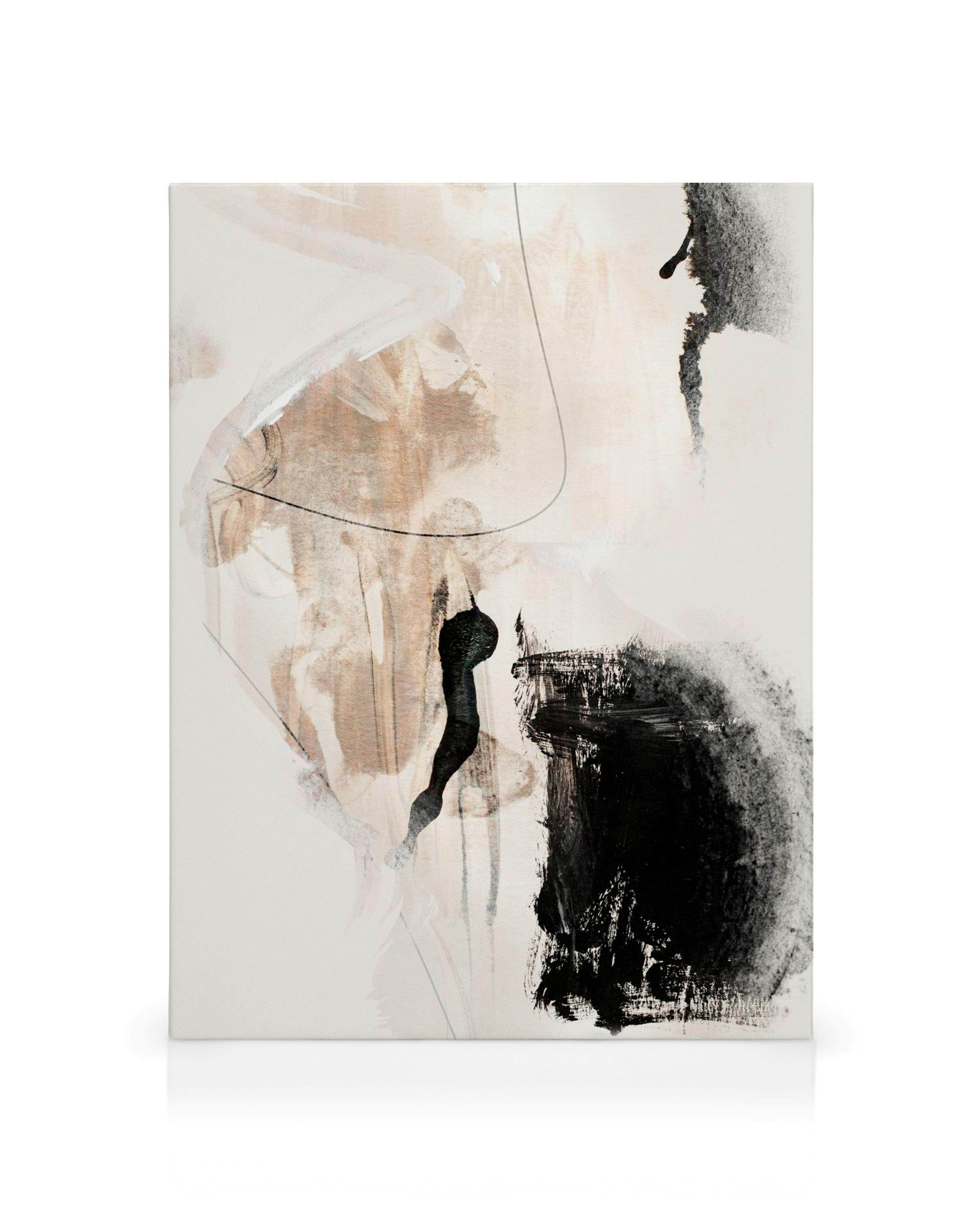 Lienzo abstracto, líneas negras, marrones y blancas sobre fondo claro, estilo moderno de terreno.