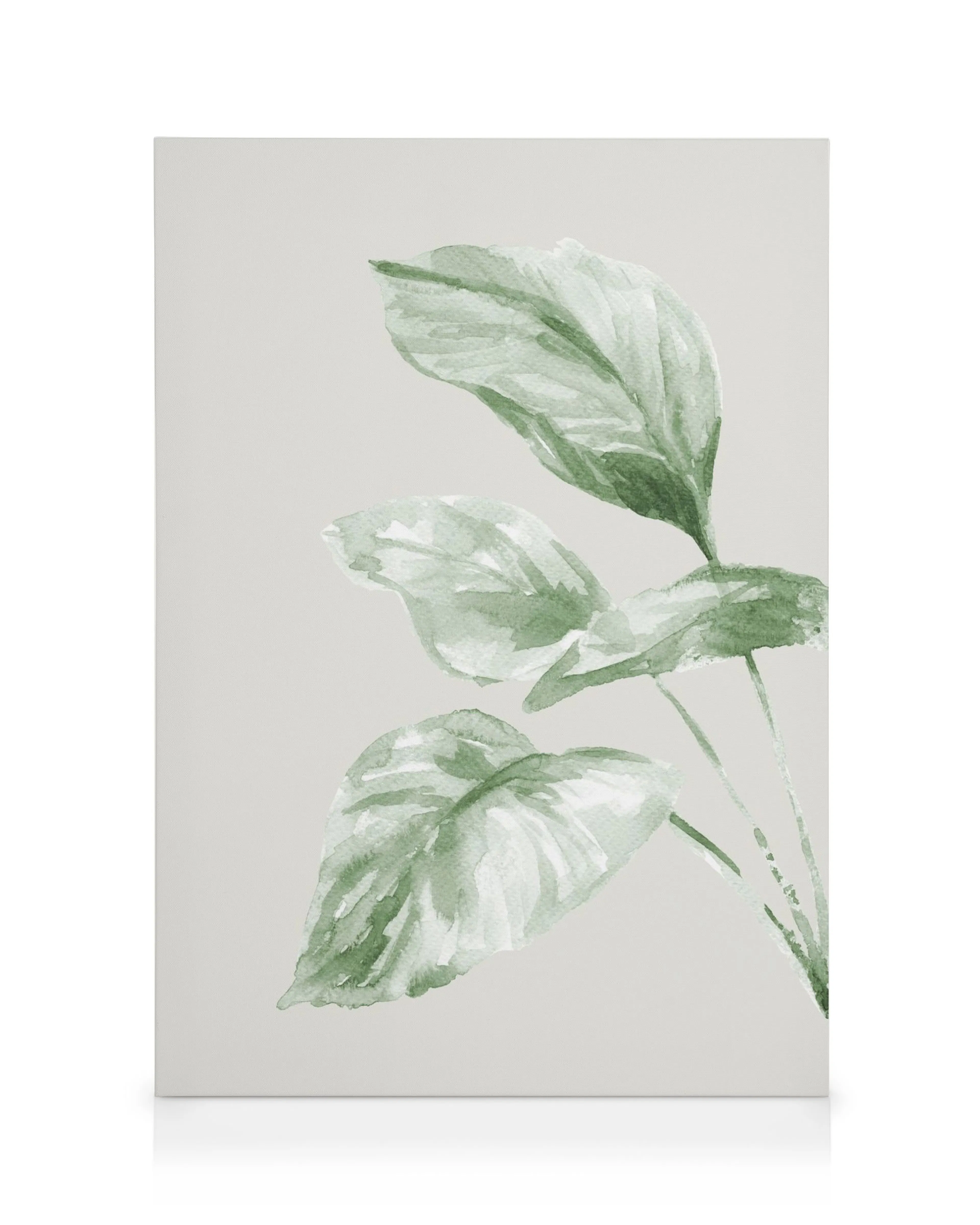 Watercolor green leaves canvas print on a light background, a natural botanical design.