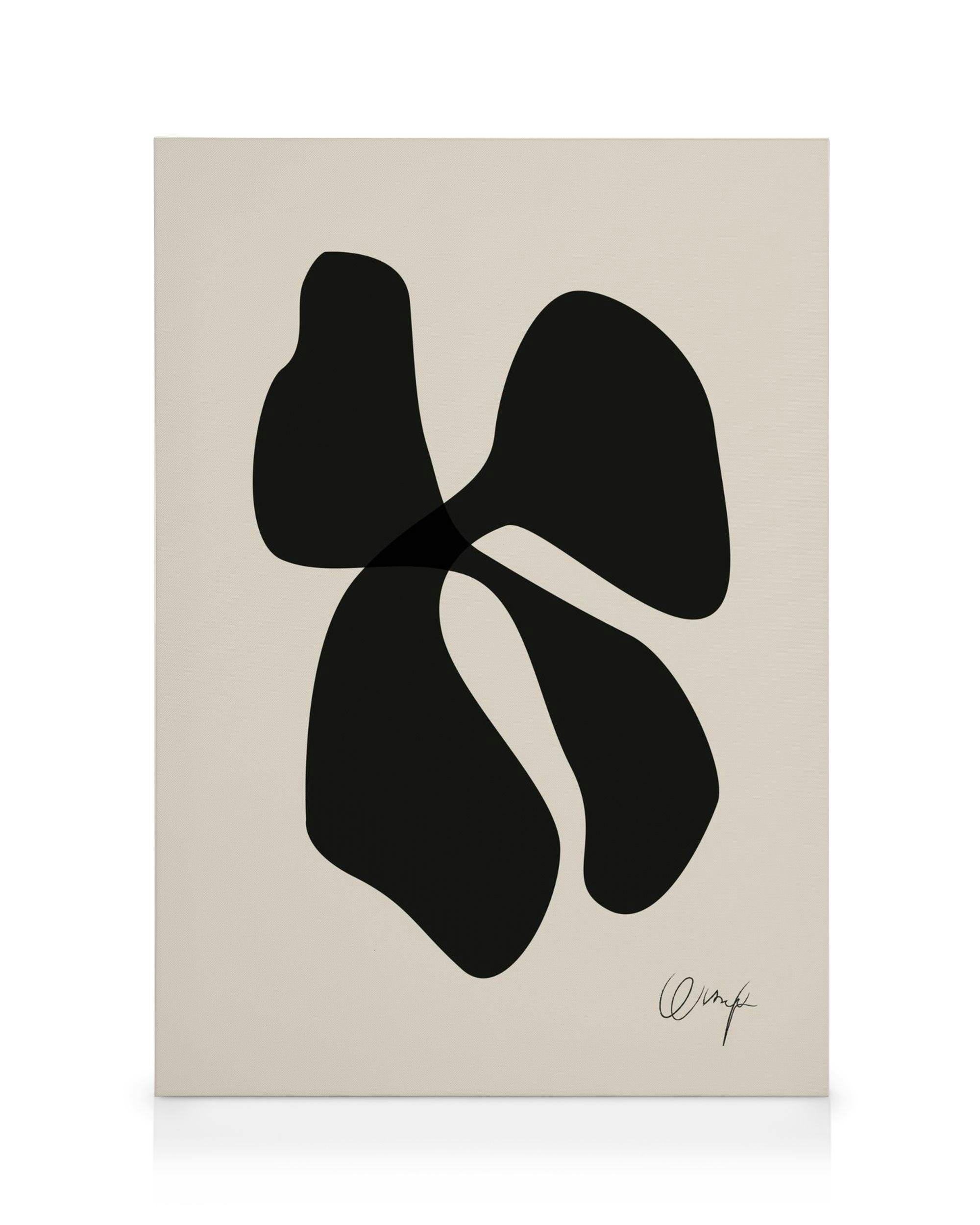 Μονόχρωμος αφηρημένος καμβάς, μαύρες οργανικές φόρμες σε μπεζ φόντο, μινιμαλιστική τέχνη.
