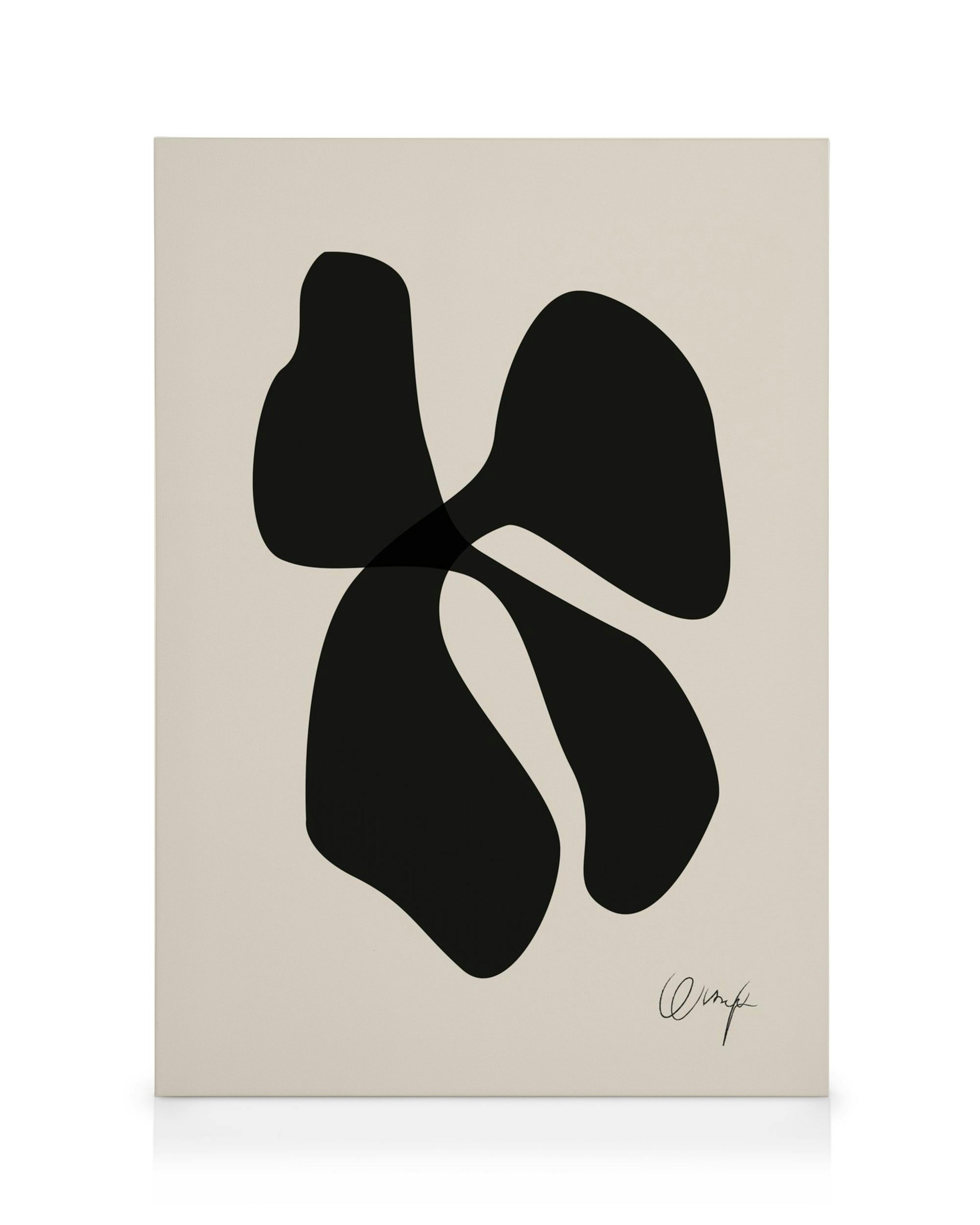 Μονόχρωμος αφηρημένος καμβάς, μαύρες οργανικές φόρμες σε μπεζ φόντο, μινιμαλιστική τέχνη.