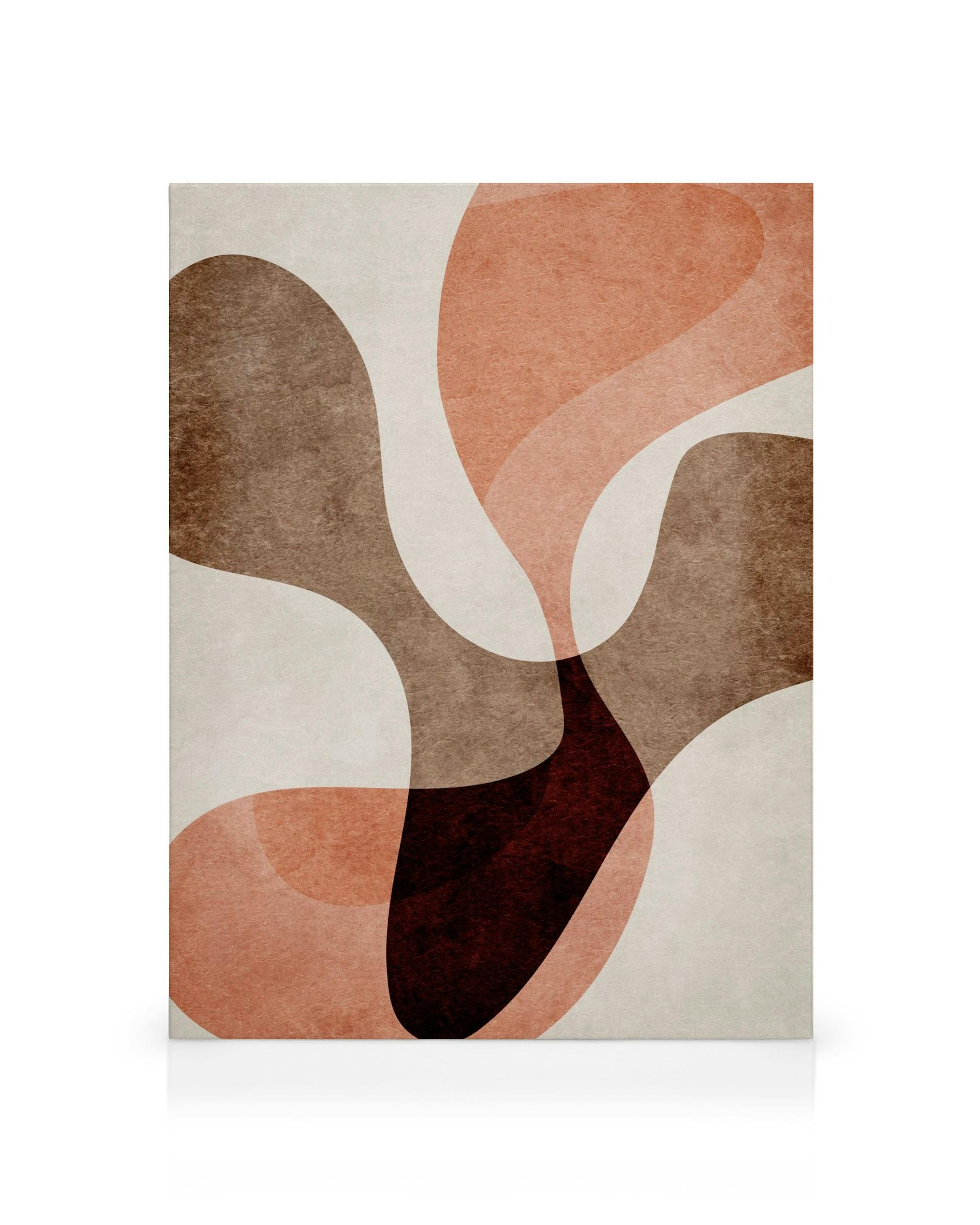 Obraz na plátne s organickými tvarmi v odtieňoch hnedej, béžovej a terakotovej, prepletené ako abstrakcia.