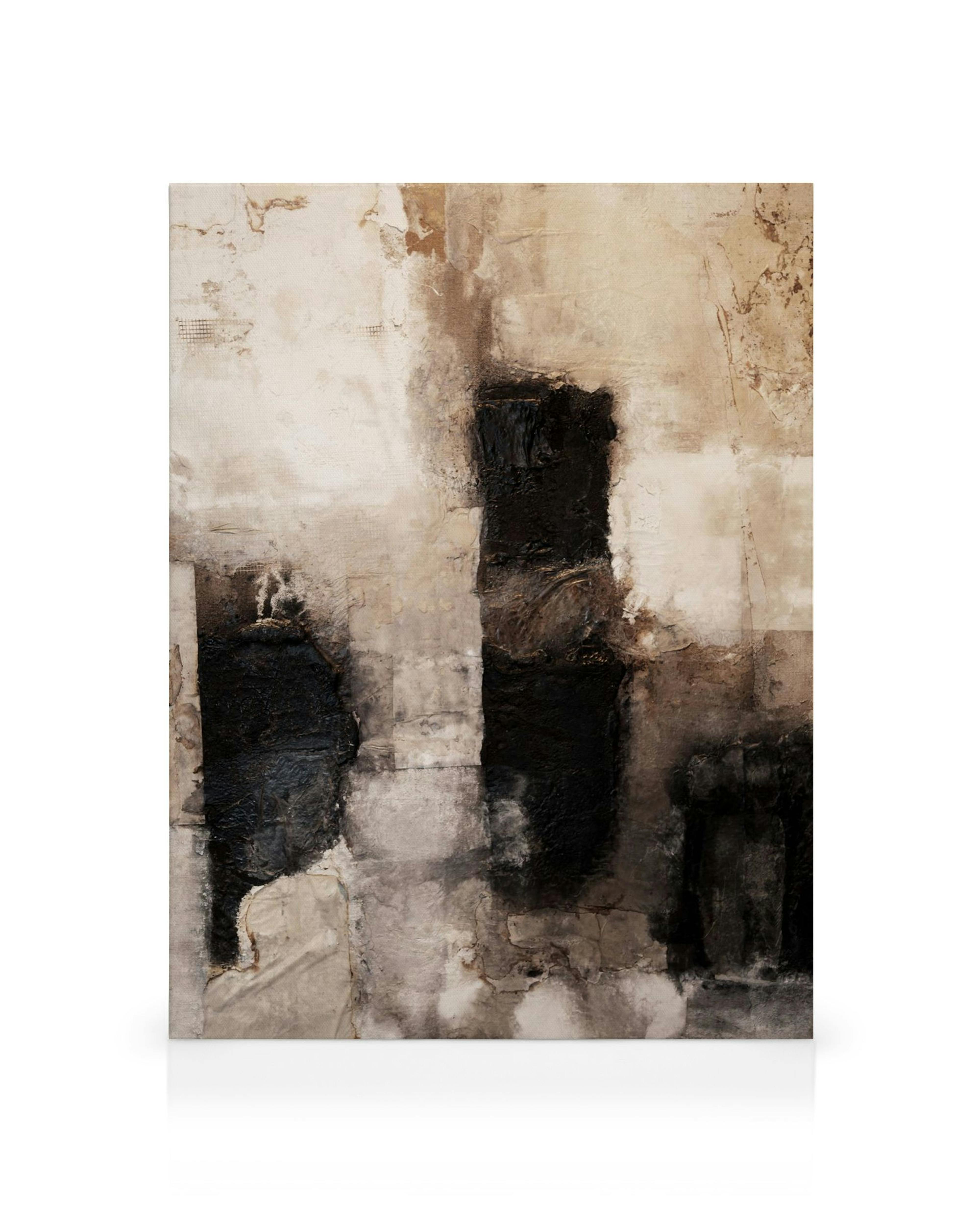 Abstraktný obraz na plátne s textúrou v béžových a čiernych odtieňoch pre moderný interiér.