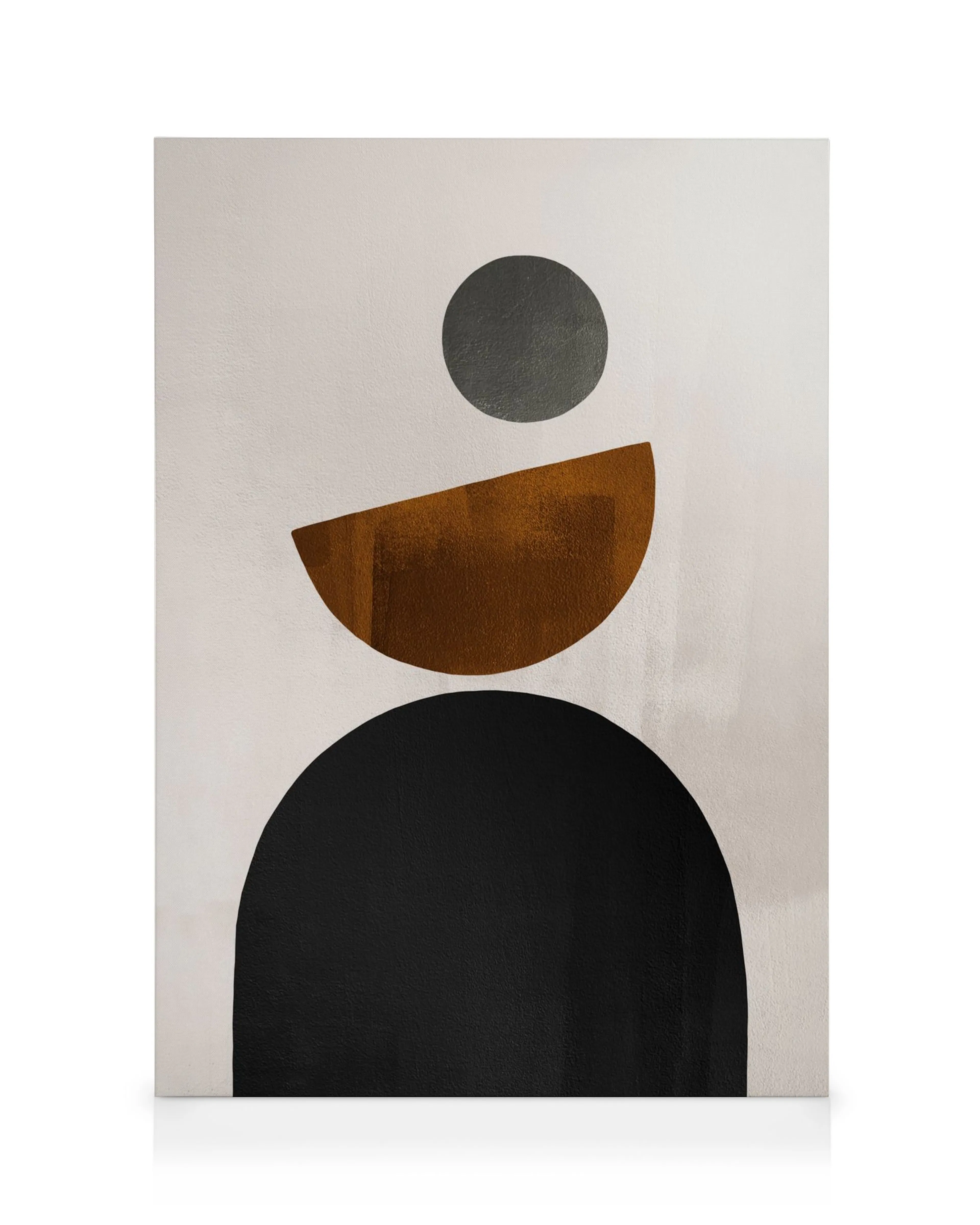 Weimar Shapes No1 Canvas with geometric shapes in black, brown, and grey on a light background. Bauhaus style art.