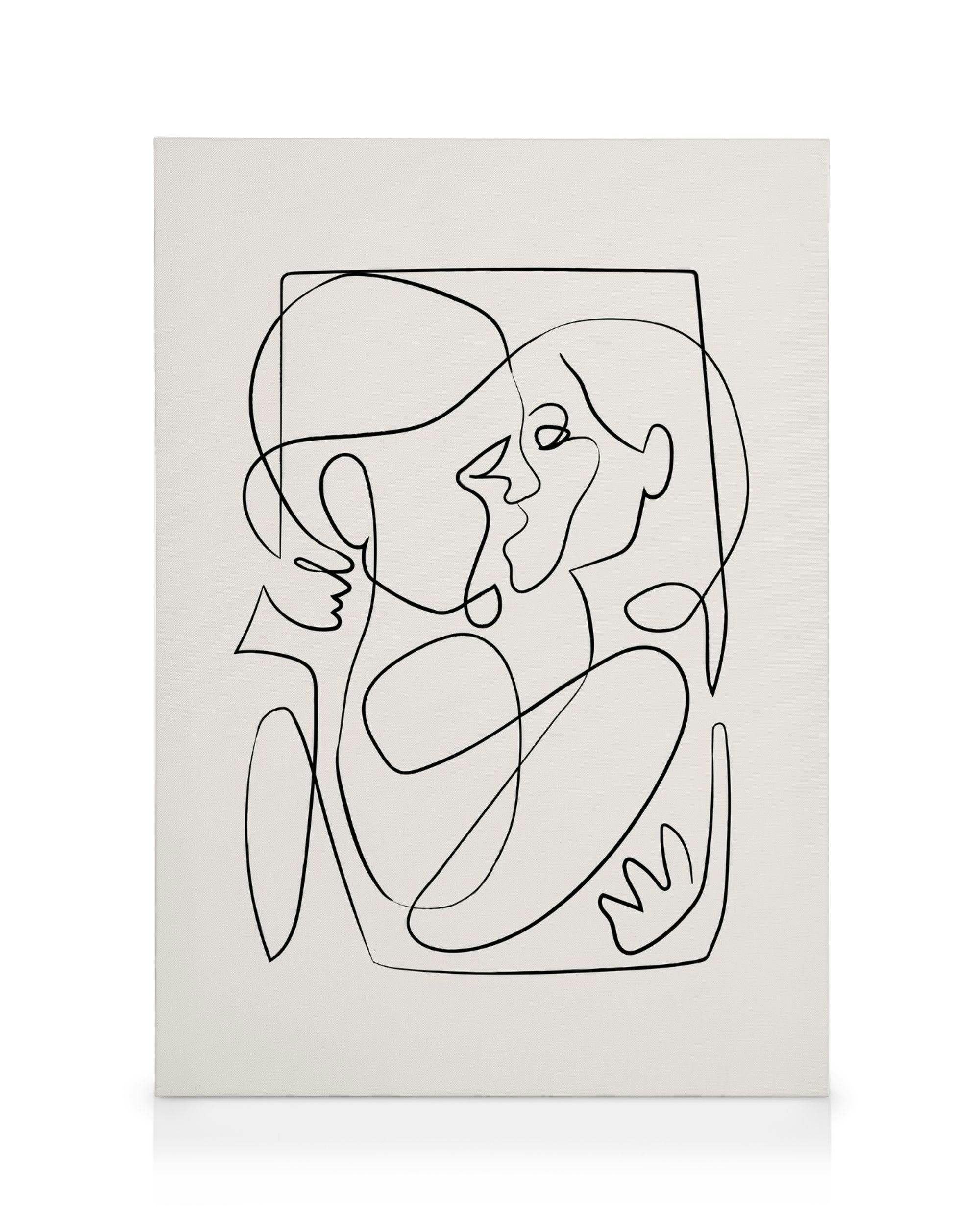 Αφηρημένη καμβάς με σχέδιο continuous line δύο προσώπων που φιλιούνται, τέχνη αγάπης