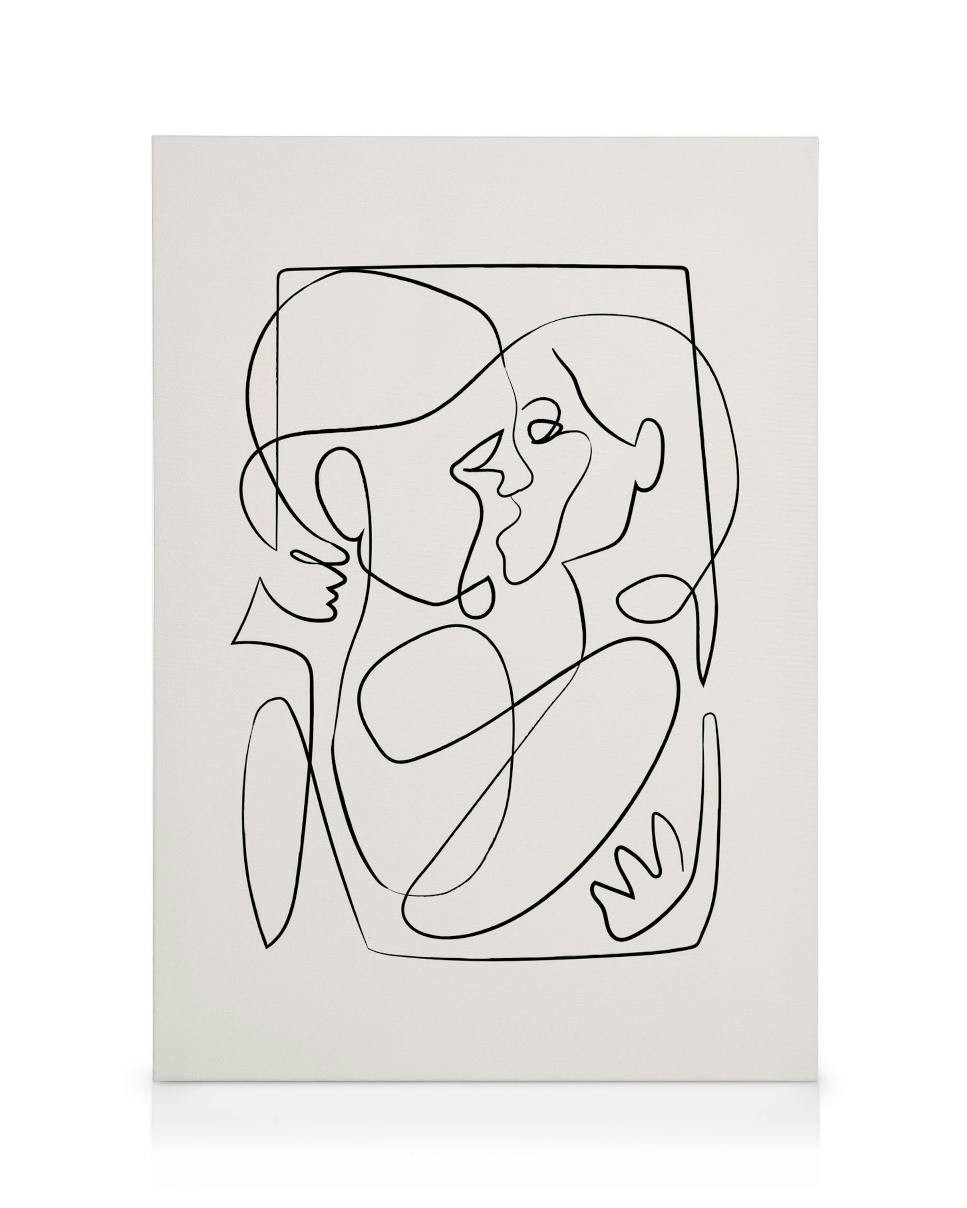 Αφηρημένη καμβάς με σχέδιο continuous line δύο προσώπων που φιλιούνται, τέχνη αγάπης