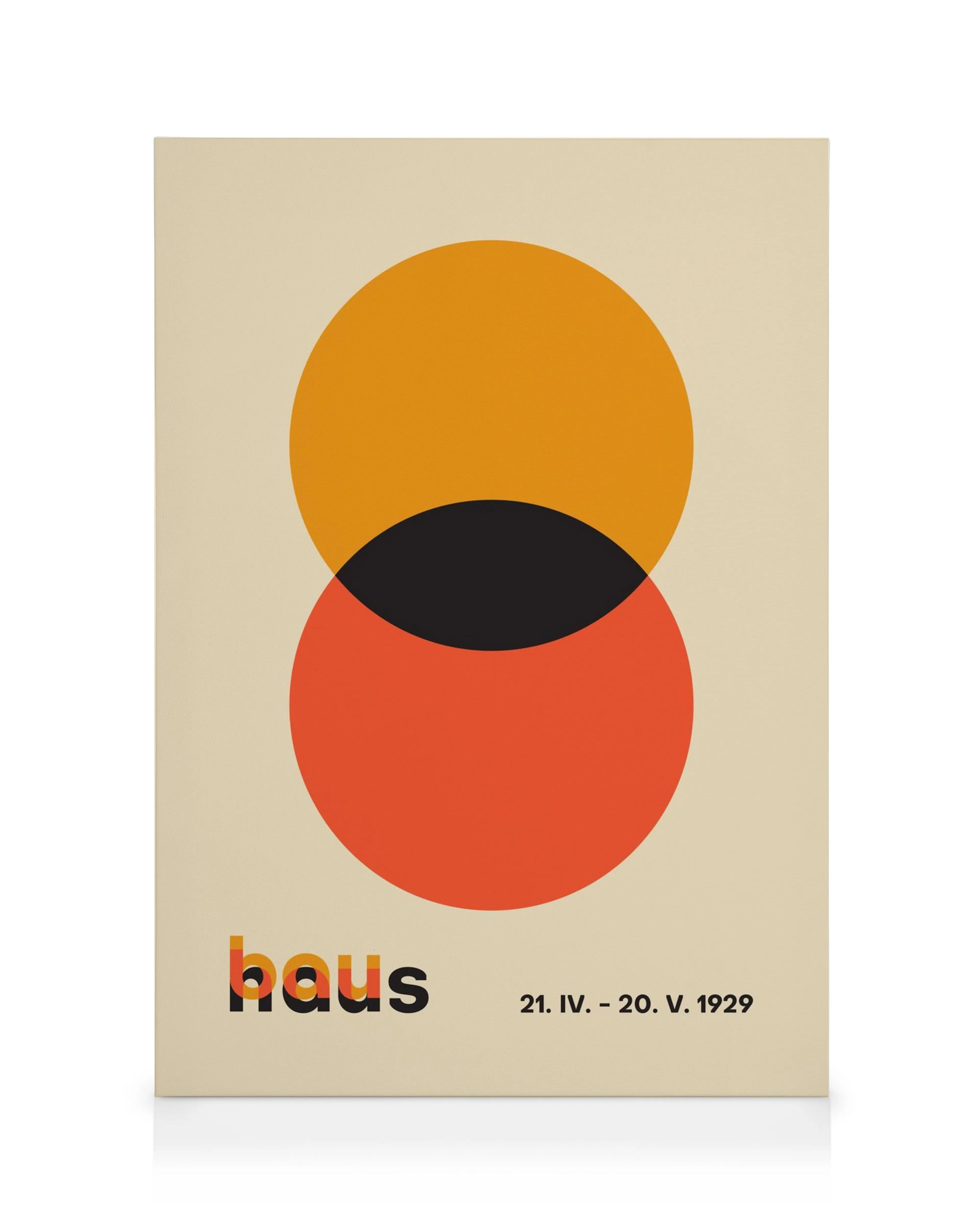 Καμβάς Bauhaus με δύο επικαλυπτόμενους κύκλους: πορτοκαλί, μαύρο, κόκκινο, μπεζ φόντο.