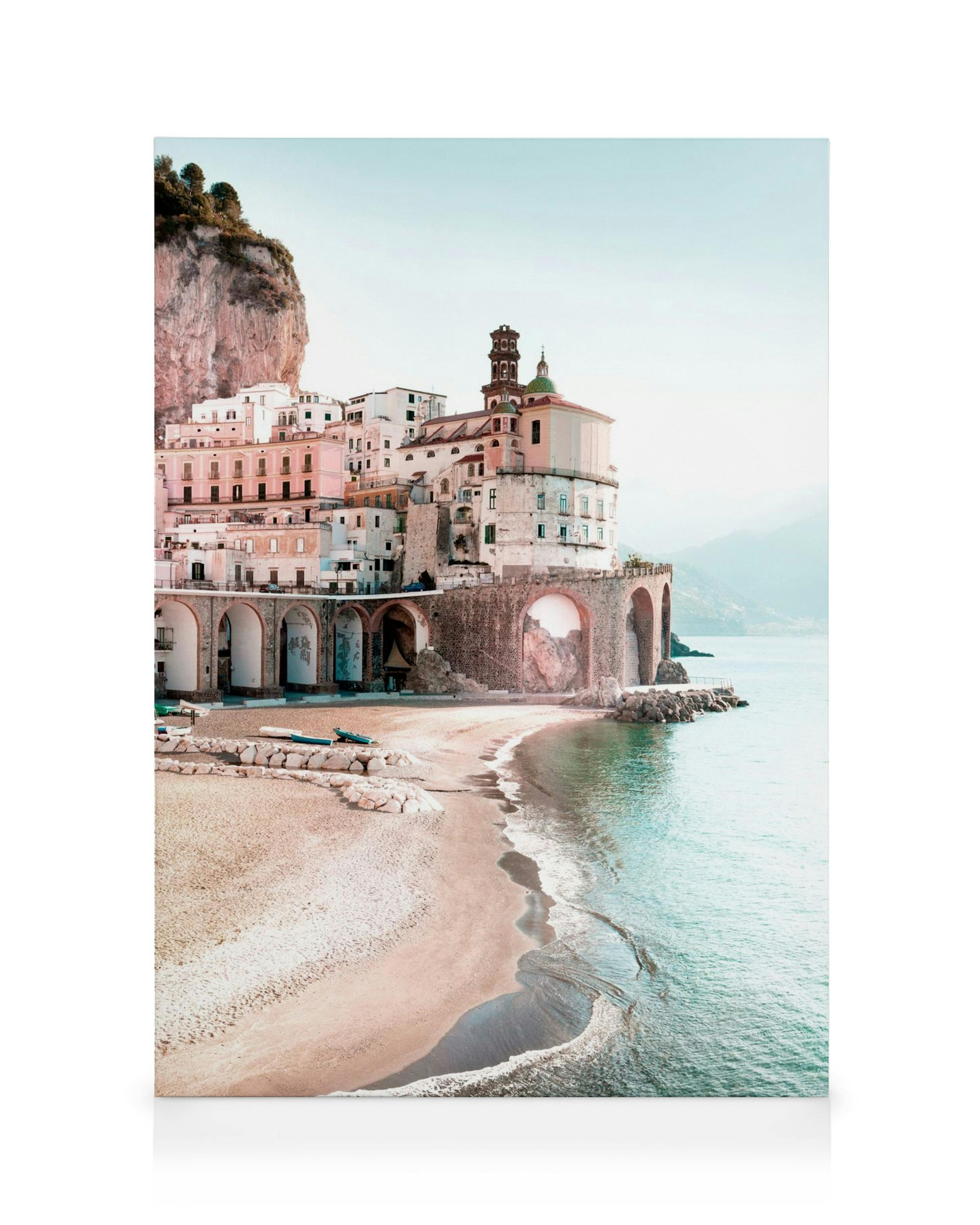 Obraz na plátne: Amalfi pobrežie s mestom, plážou a tyrkysovou vodou.